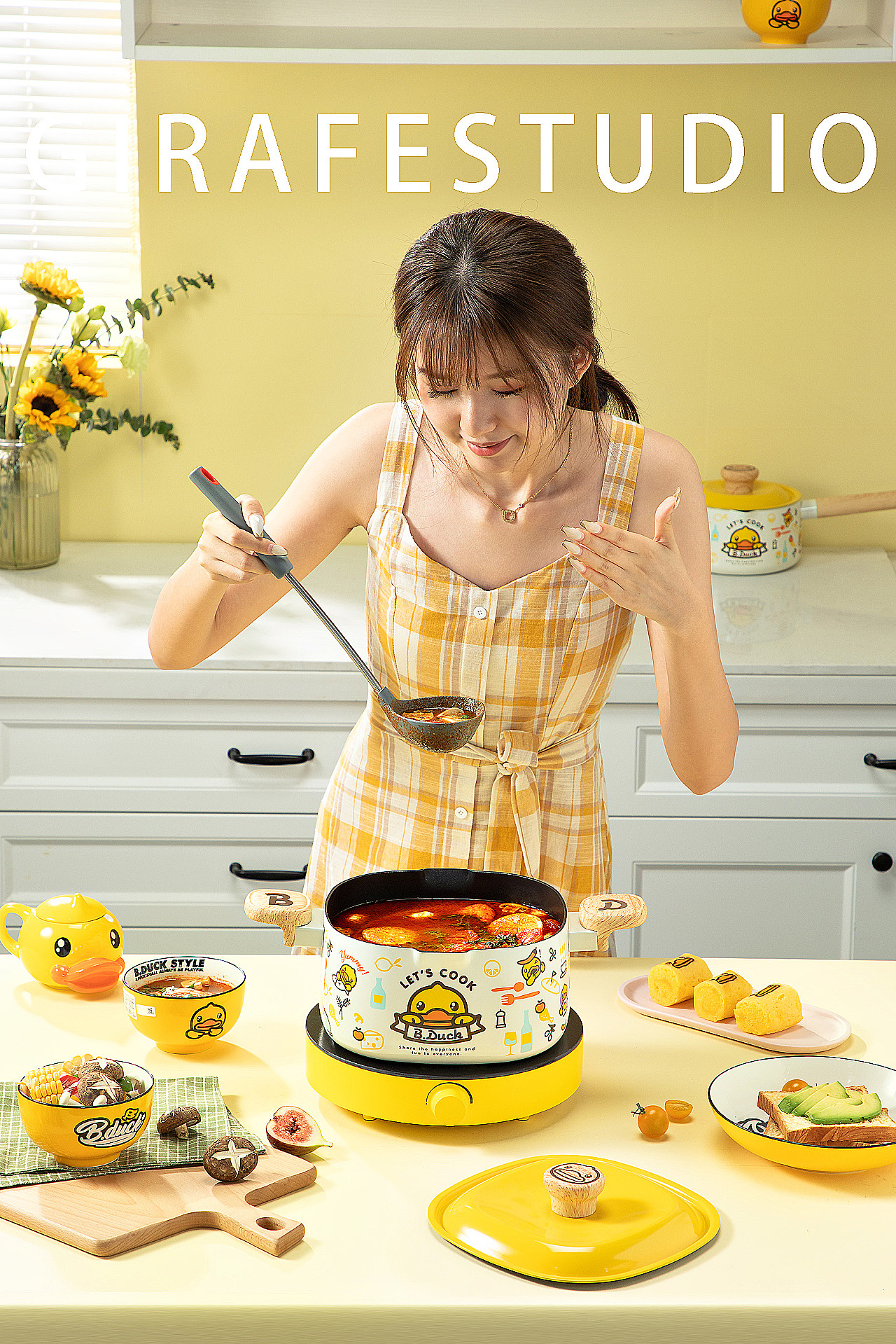 Cooking King，Set of tied pot，Small yellow duck series，cookware，Macaroon，