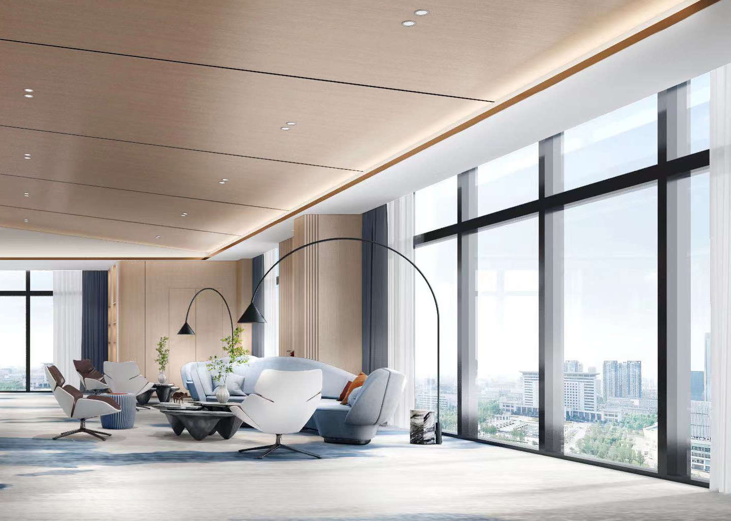 The overall use of materials: stone, metal, wood, green plants，