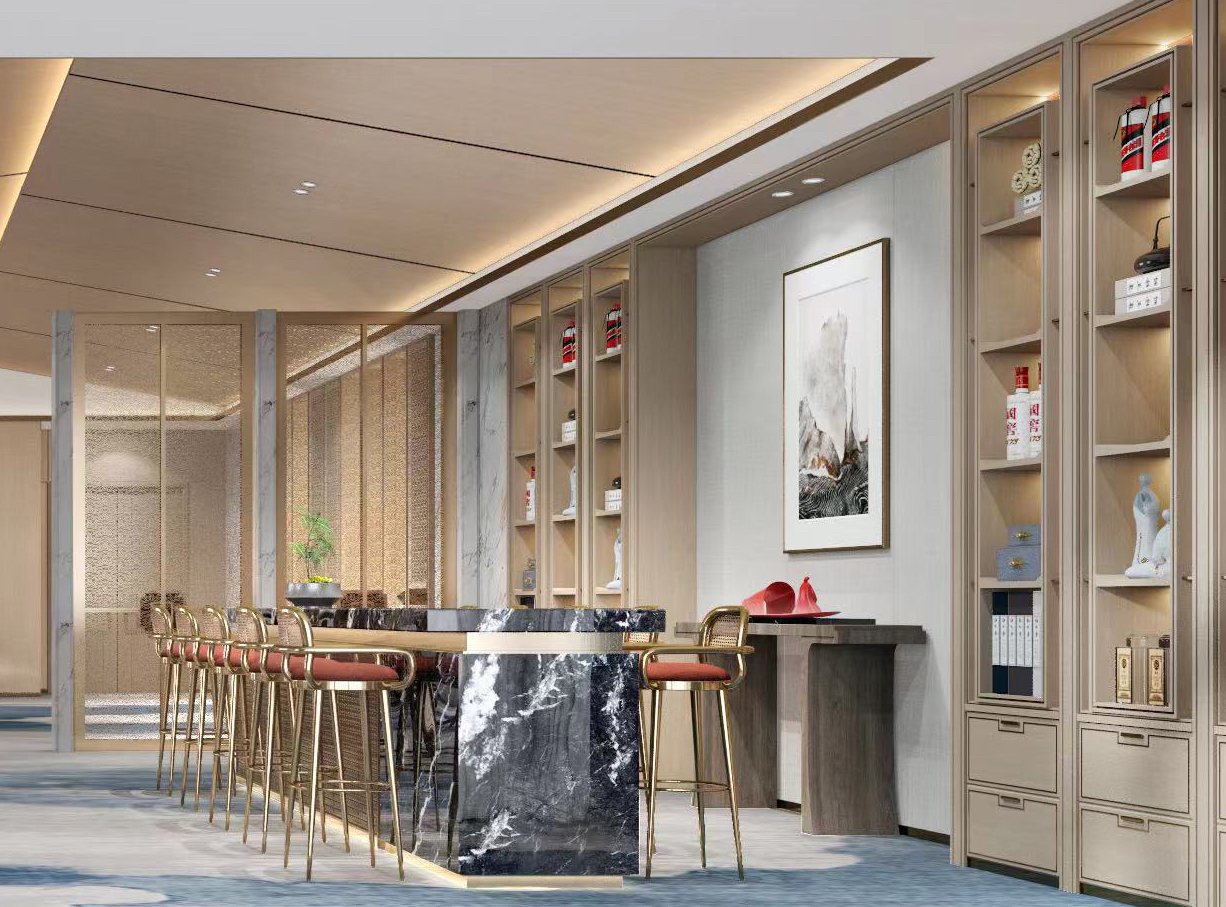 The overall use of materials: stone, metal, wood, green plants，