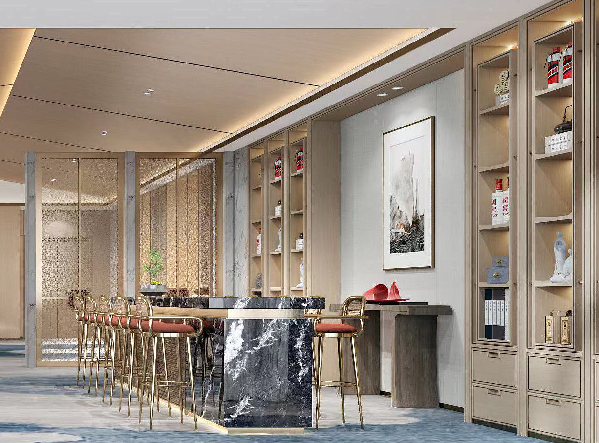The overall use of materials: stone, metal, wood, green plants，