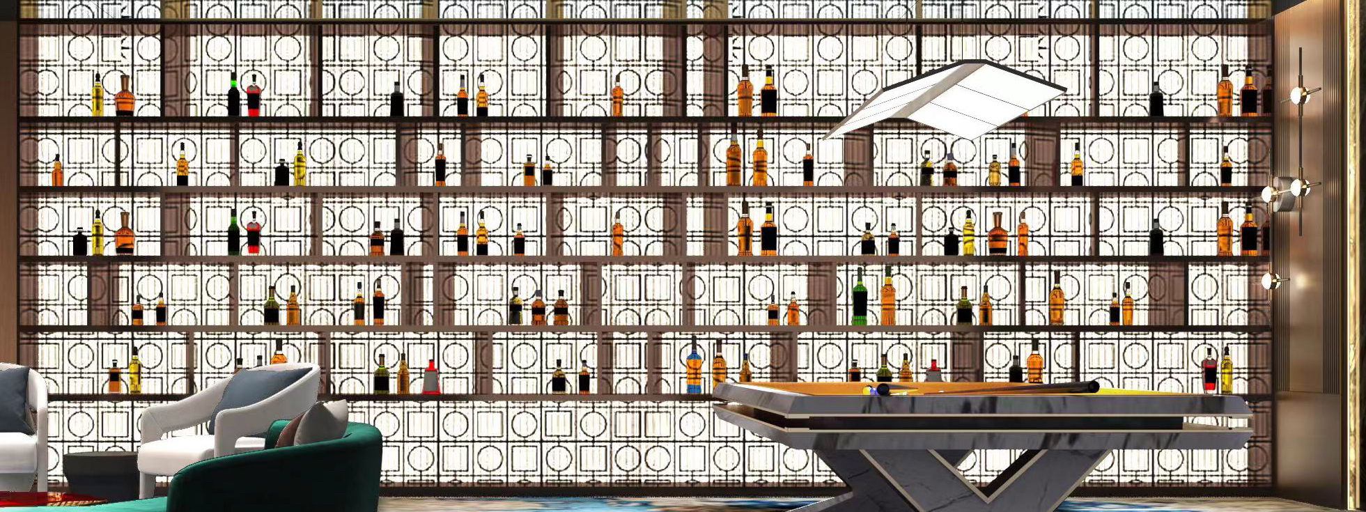 The overall use of materials: stone, metal, wood, green plants，