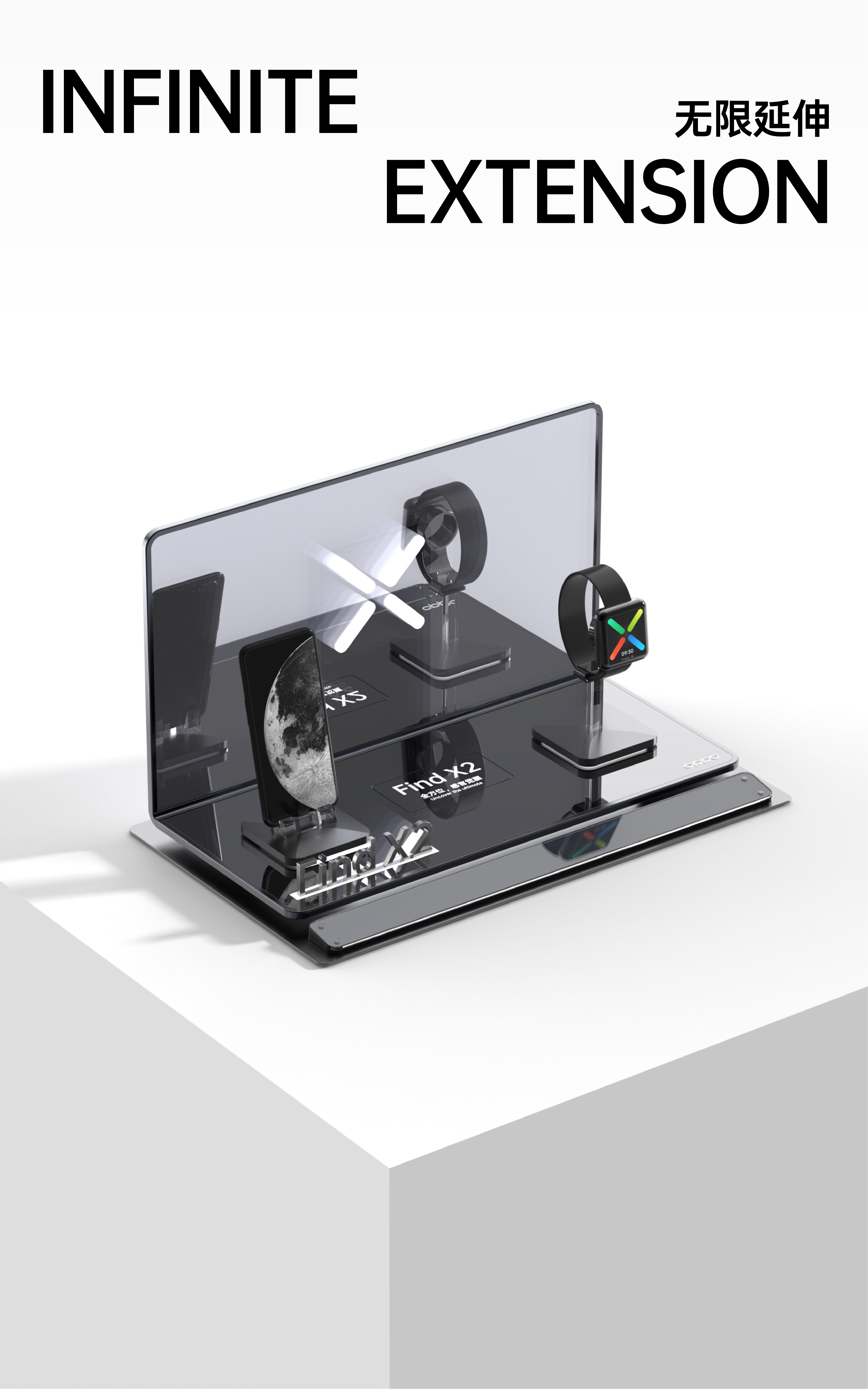 OPPO，Good simple geometry，XIVODESIGN，Exhibition design，Exhibition props，Display table design，