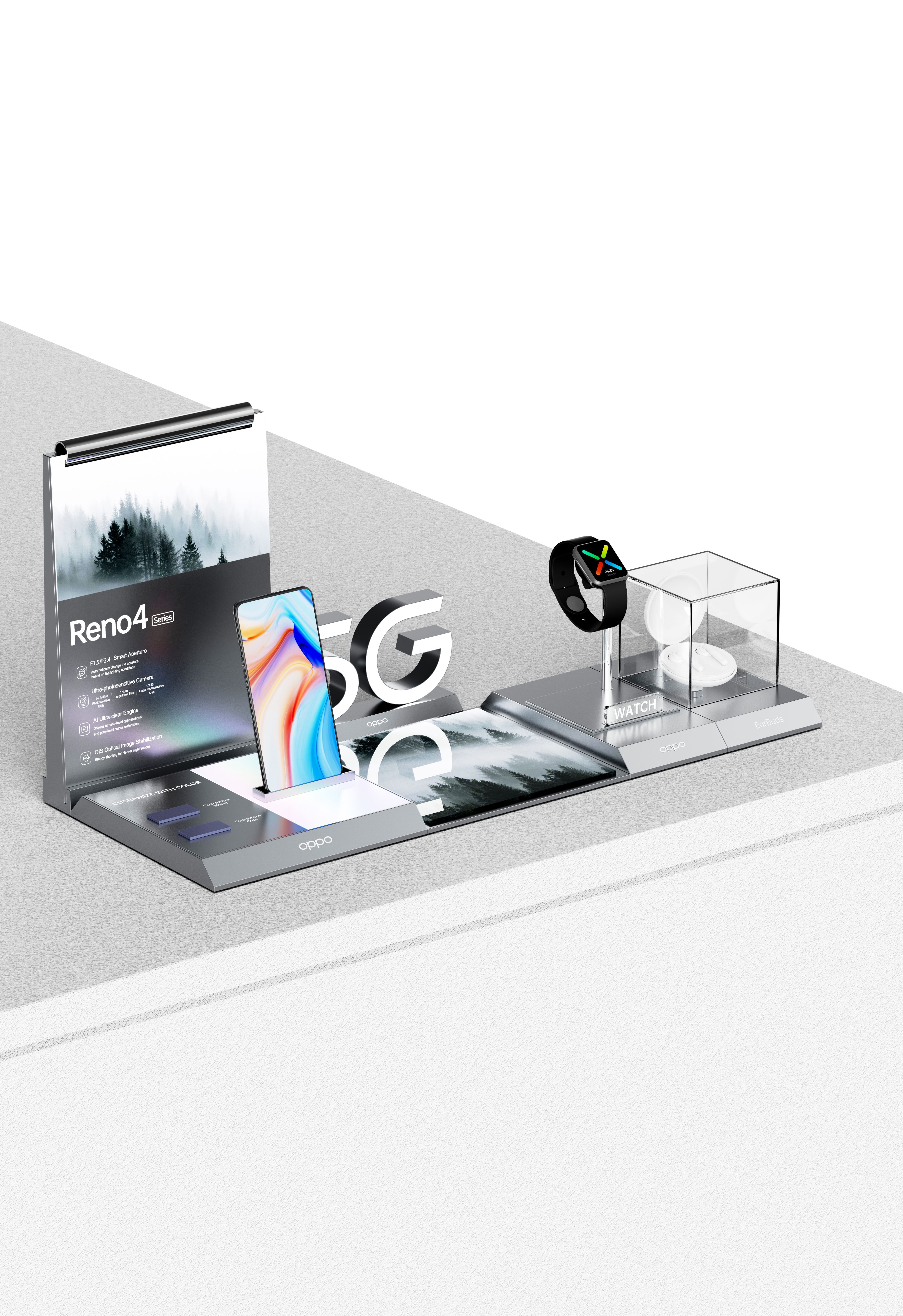 OPPO，Good simple geometry，XIVODESIGN，Exhibition design，Exhibition props，Display table design，
