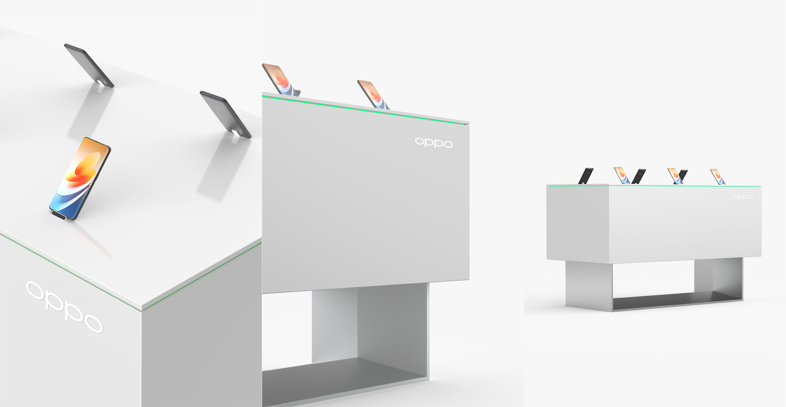 OPPO，Good simple geometry，XIVODESIGN，Exhibition design，Exhibition props，Display table design，