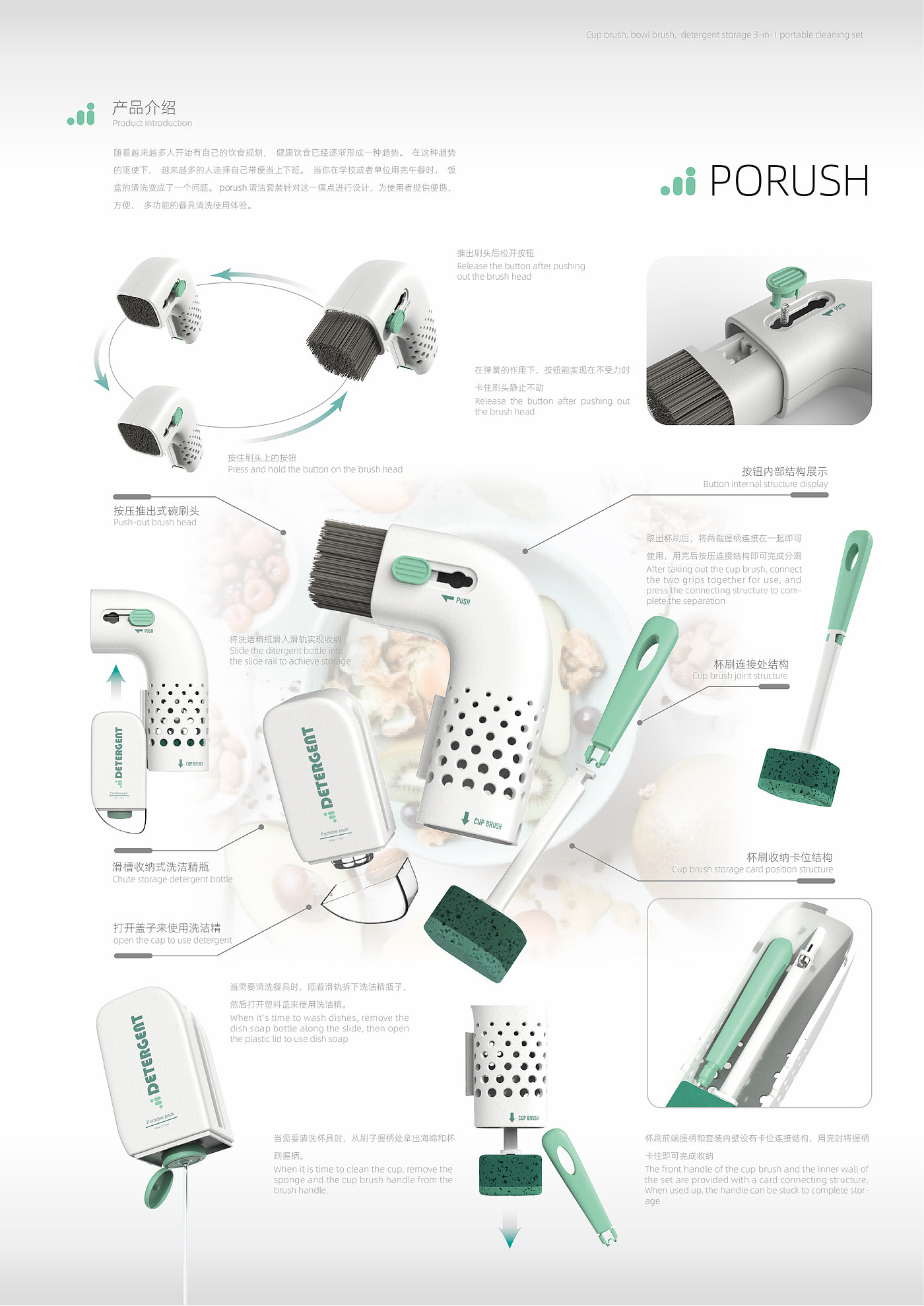 brush，Product Poster，multi-function，modularization，Cleaning tools，Healthy diet，product design，Commercialization，