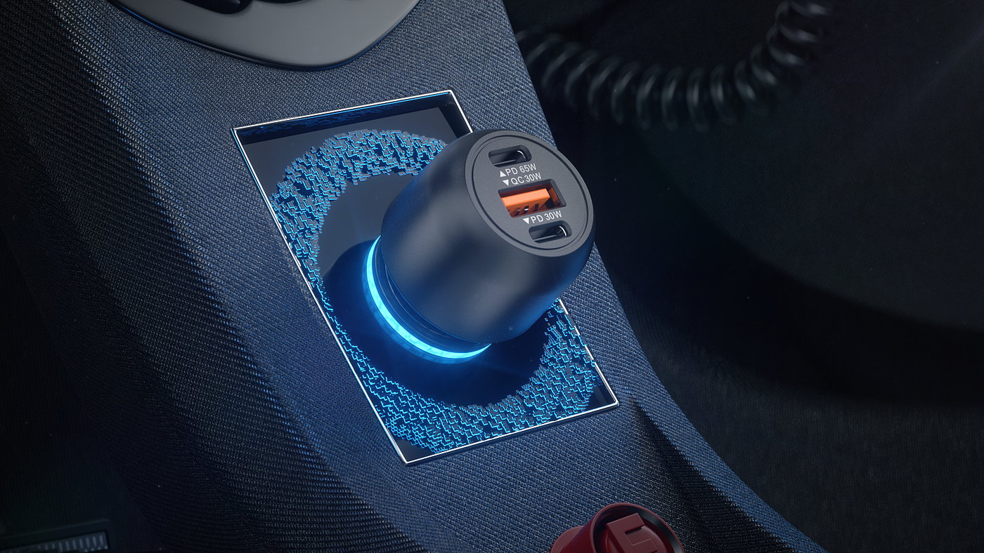 Car charger，Product real shot，CG video，Product animation，dynamic design ，