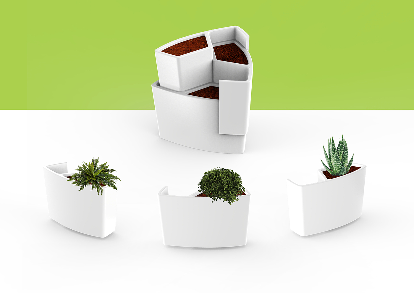 Flowerpot，decorate，modularization，white，Green plant，