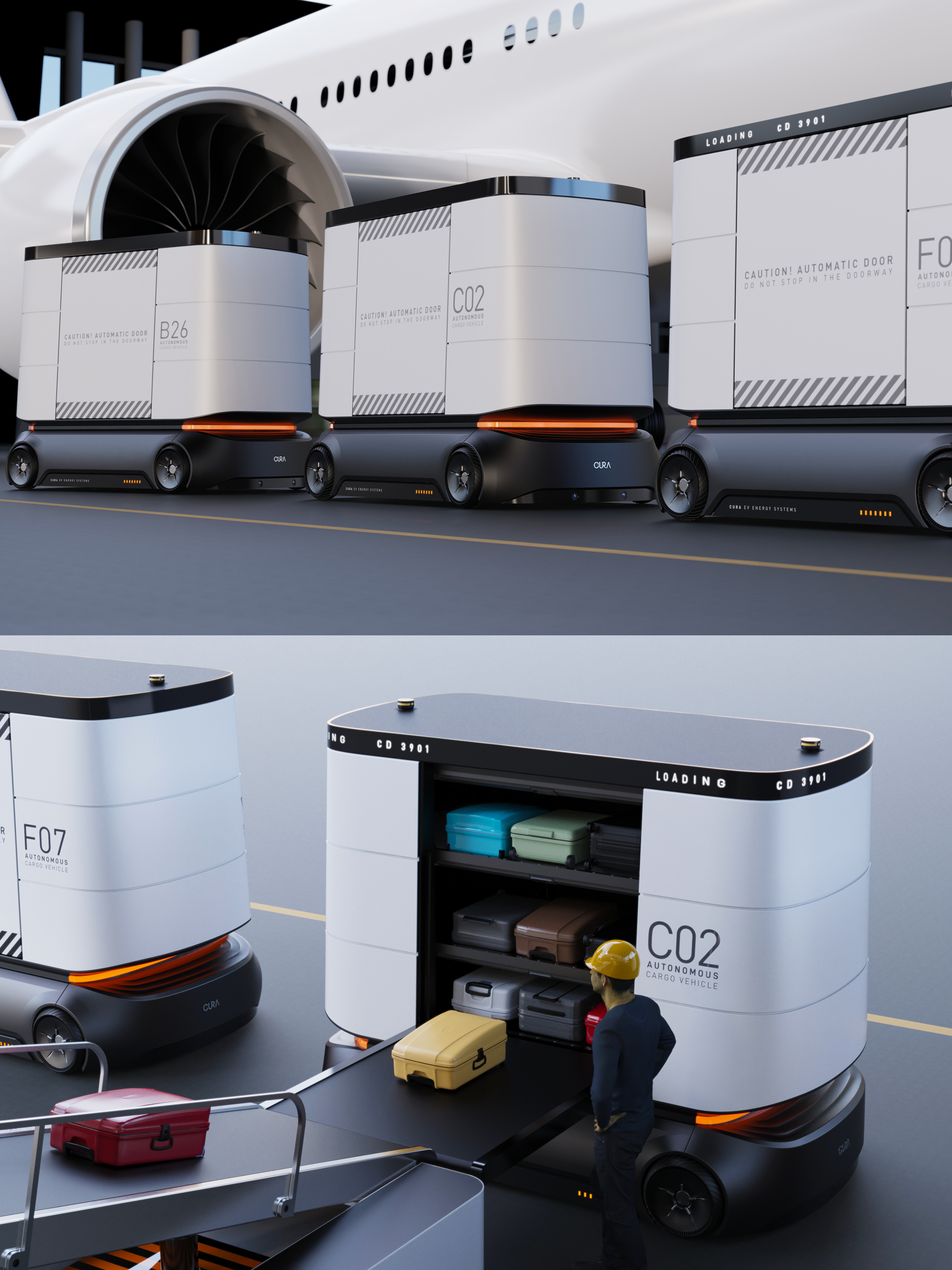 Professional concept，Product concept，Self-driving airport cargo electric car，