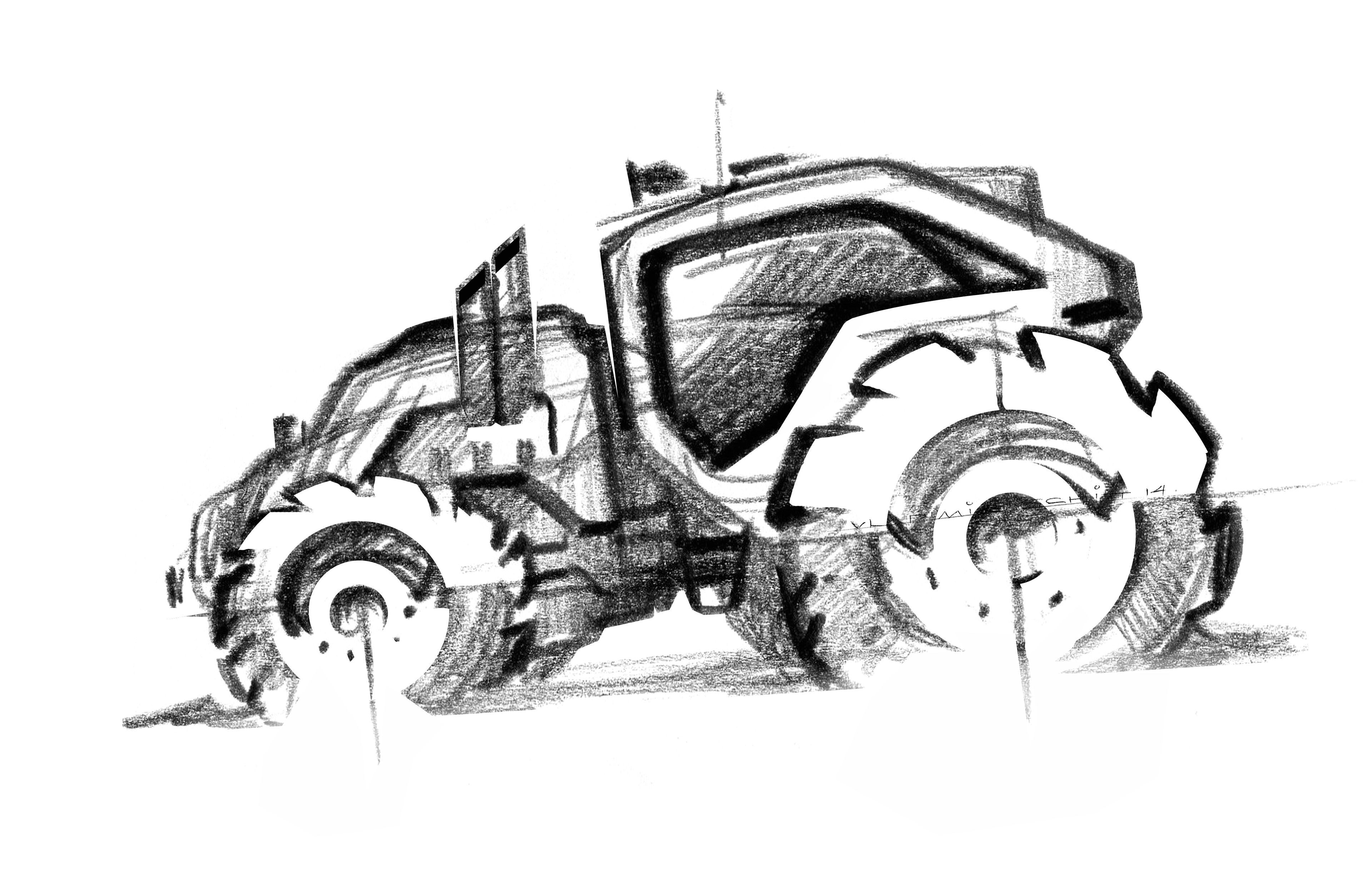 Tractor，Hand drawn，monochrome，sketch，vehicle，