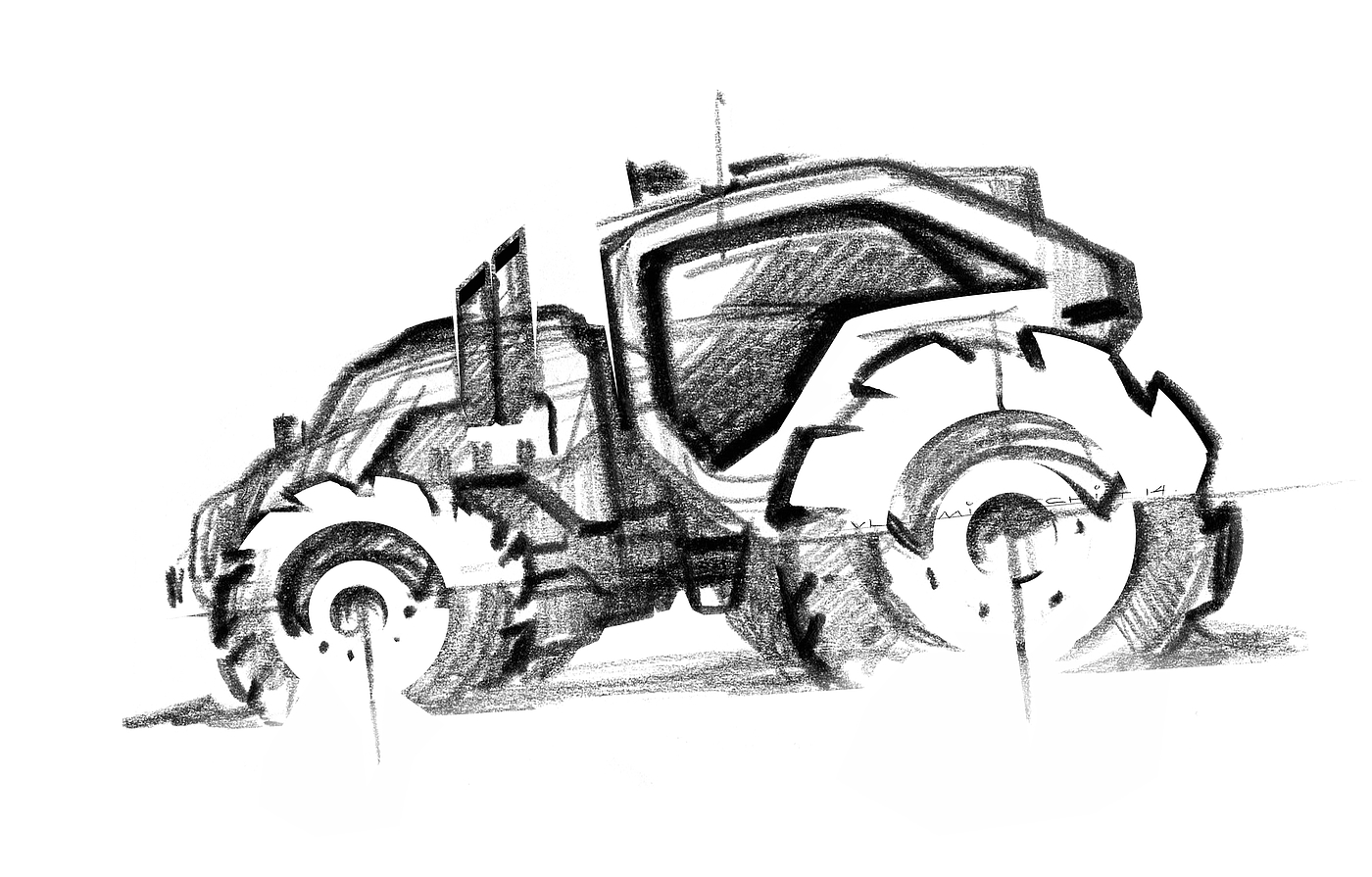 Tractor，Hand drawn，monochrome，sketch，vehicle，