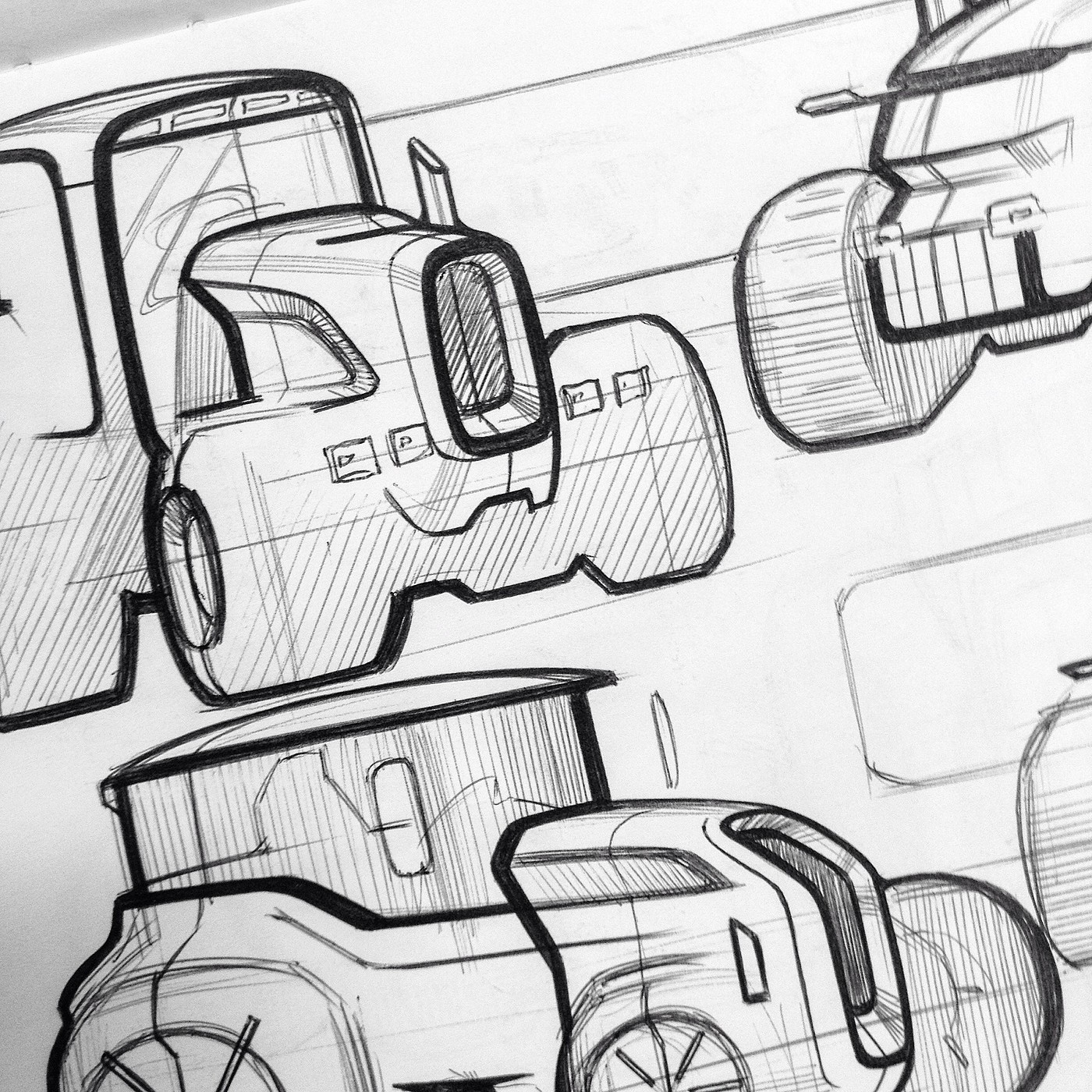 Tractor，Hand drawn，monochrome，sketch，vehicle，