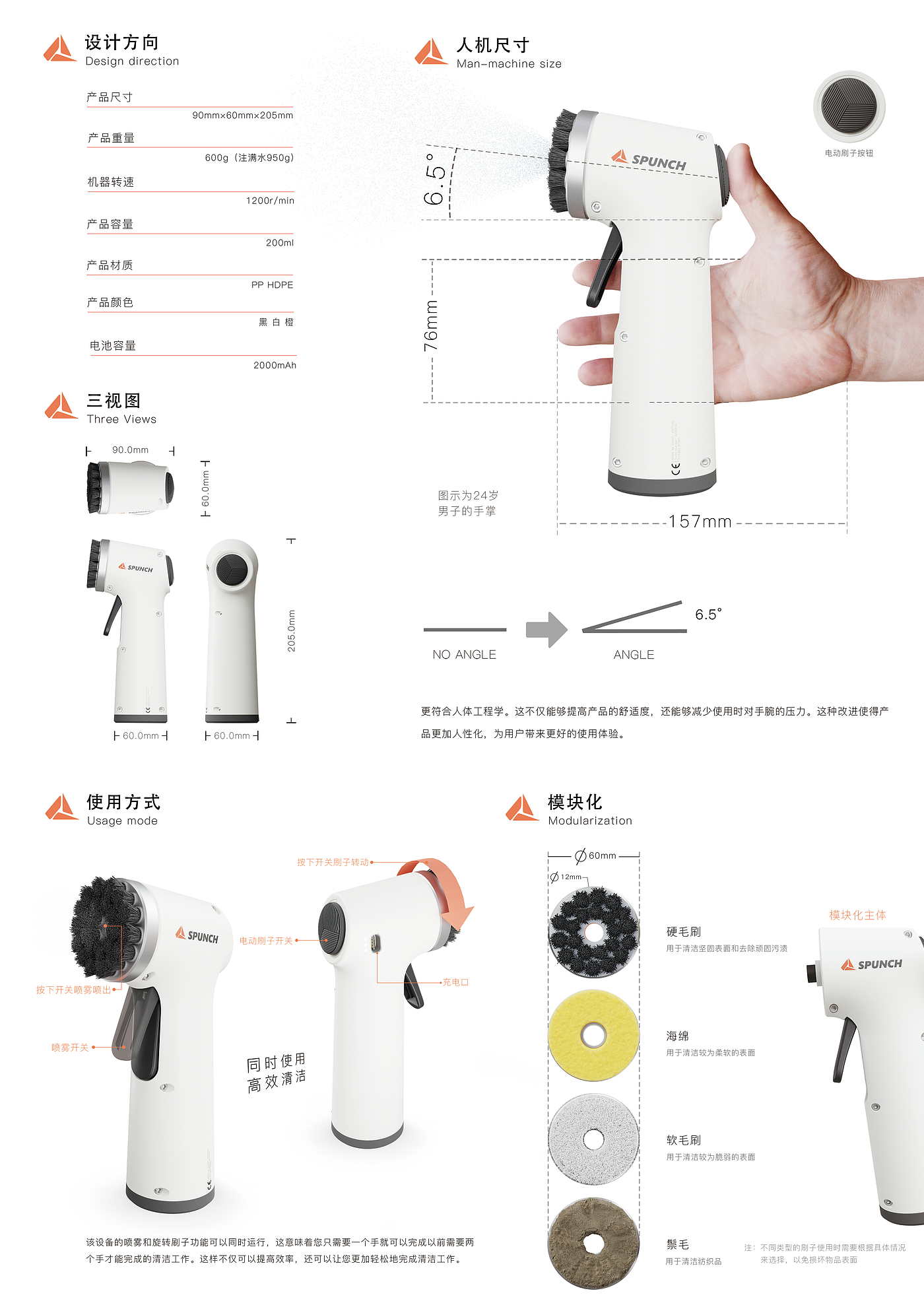 喷雾，刷子，模块化，人体工程学，多功能，单手，商业化，产品设计，