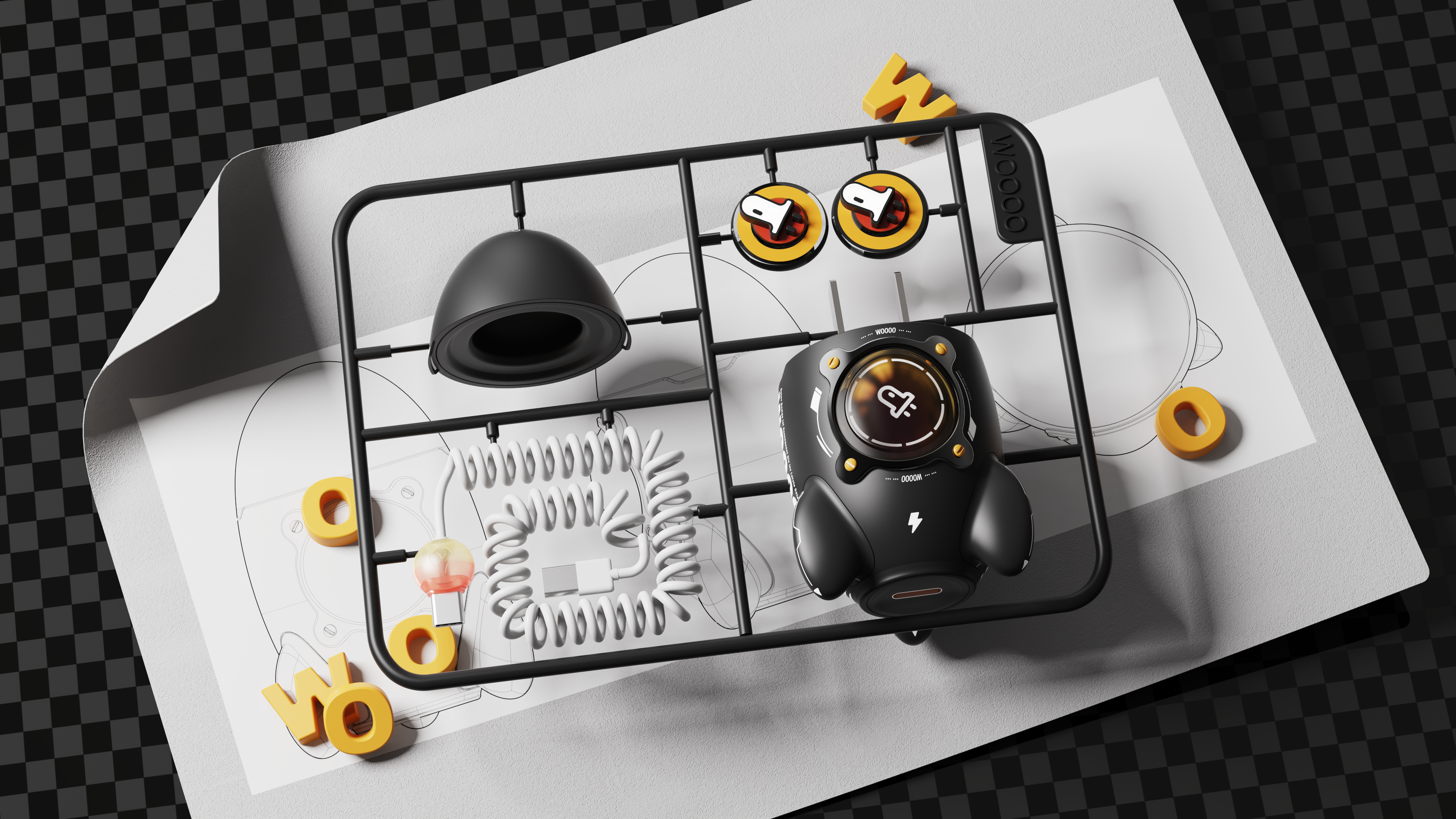 product design，industrial design，sample reels，Render，modeling，keyshot，Charger，3C products，