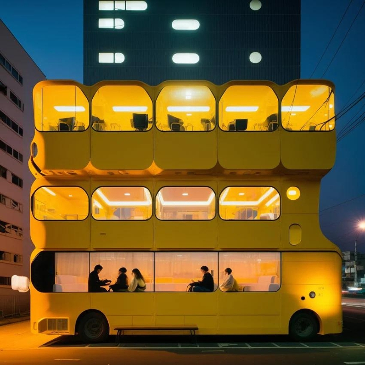 Multi-storey bus，yellow，originality，conceptual design，