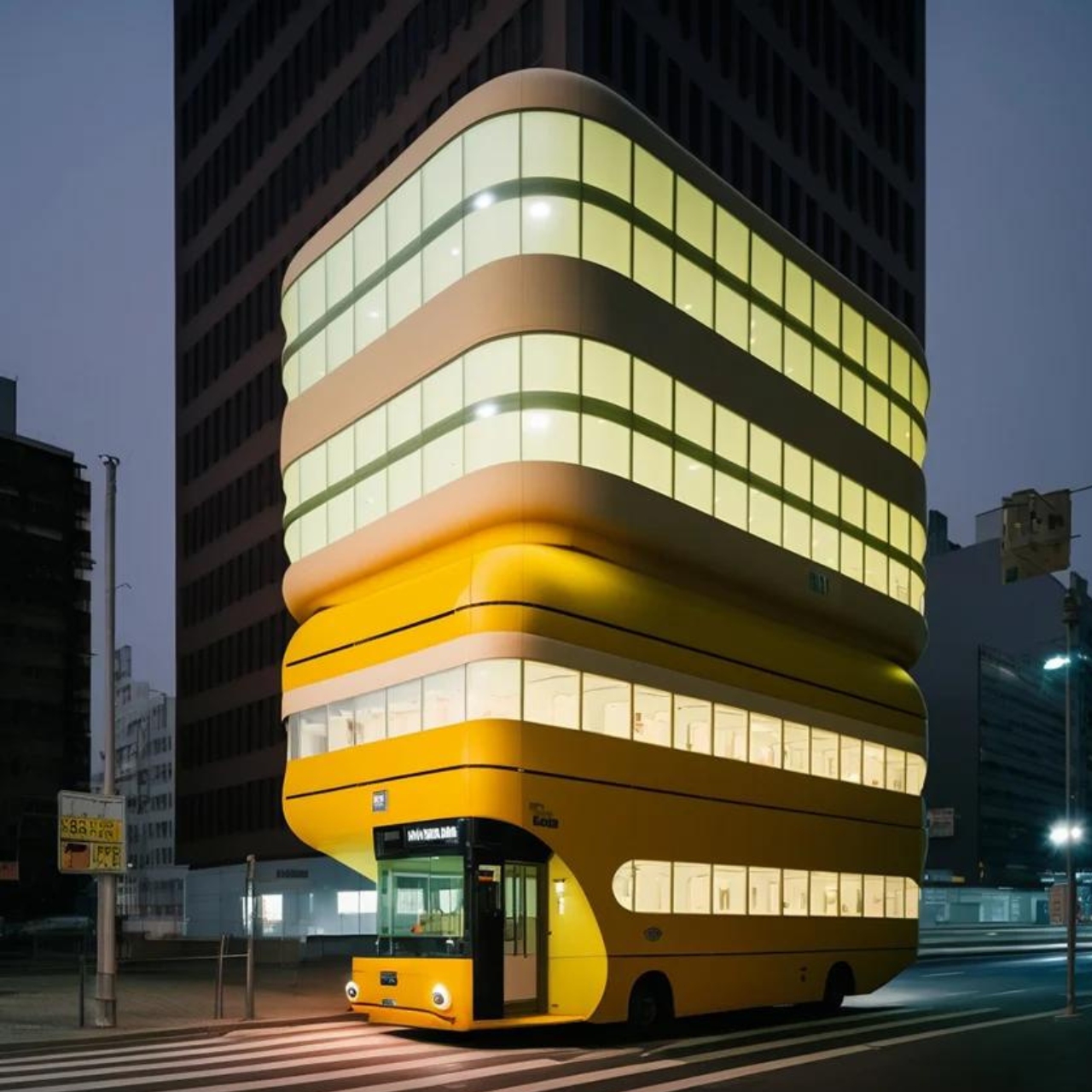 Multi-storey bus，yellow，originality，conceptual design，
