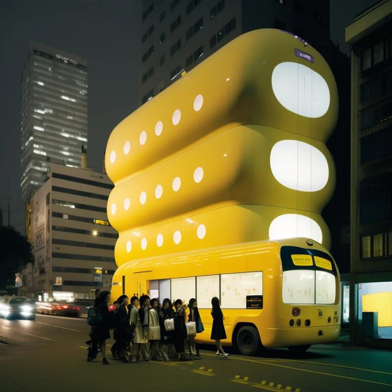 Multi-storey bus，yellow，originality，conceptual design，