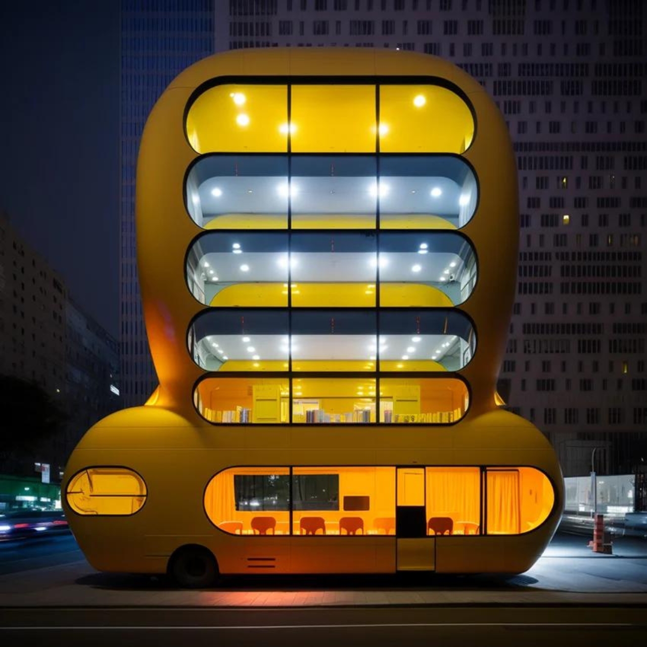Multi-storey bus，yellow，originality，conceptual design，