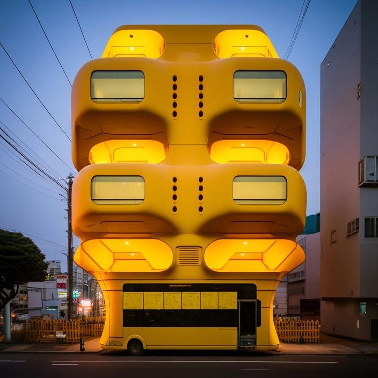 Multi-storey bus，yellow，originality，conceptual design，