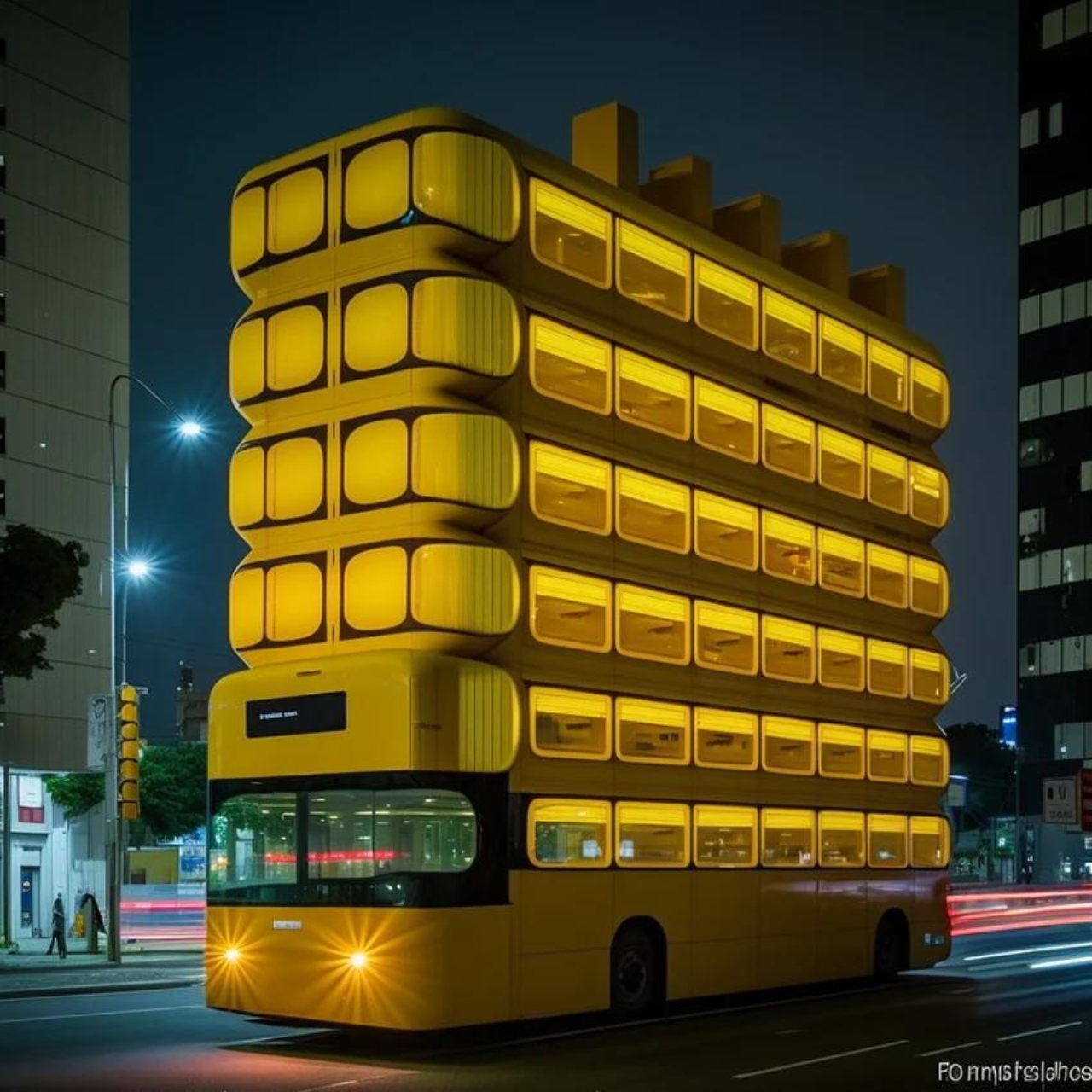 Multi-storey bus，yellow，originality，conceptual design，