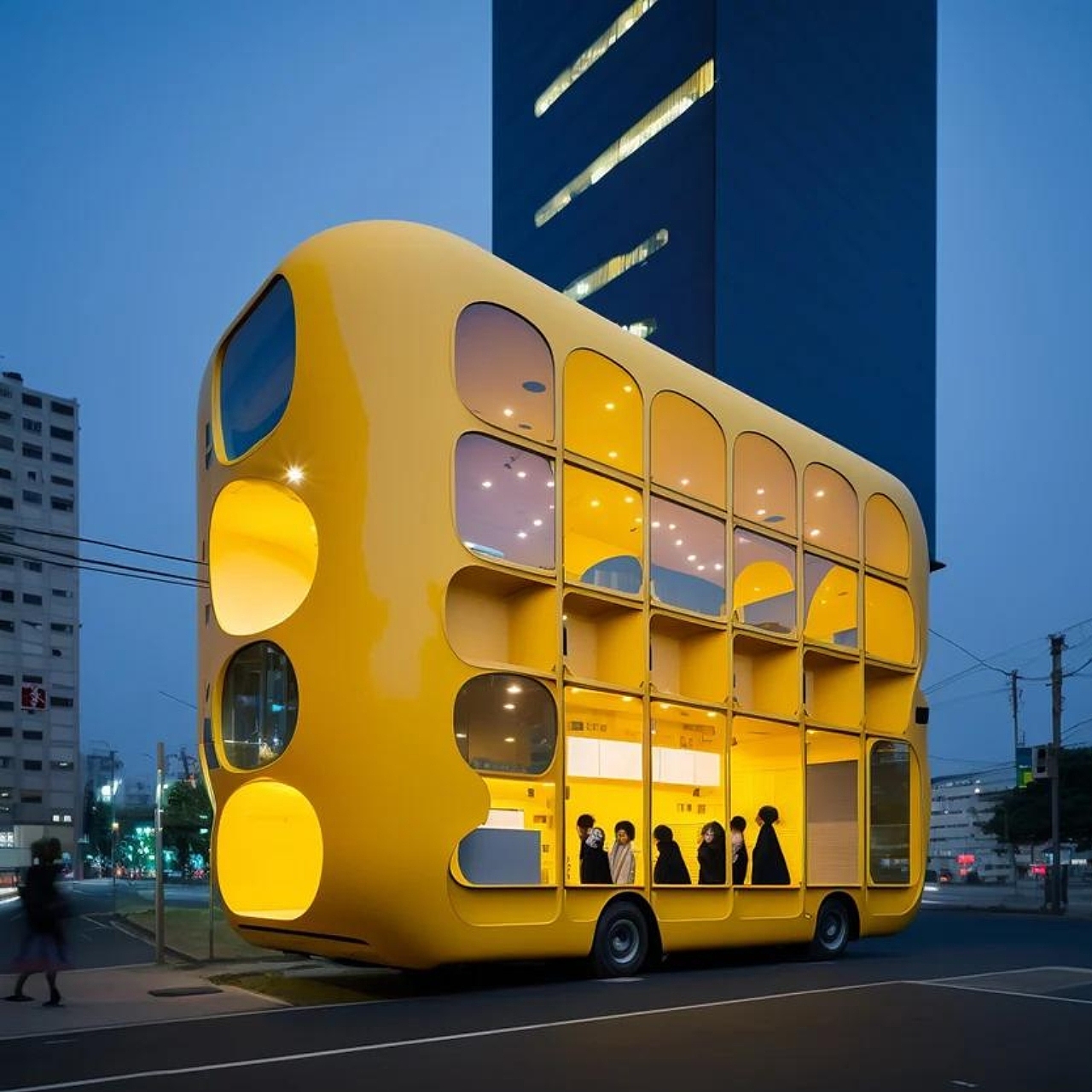 Multi-storey bus，yellow，originality，conceptual design，