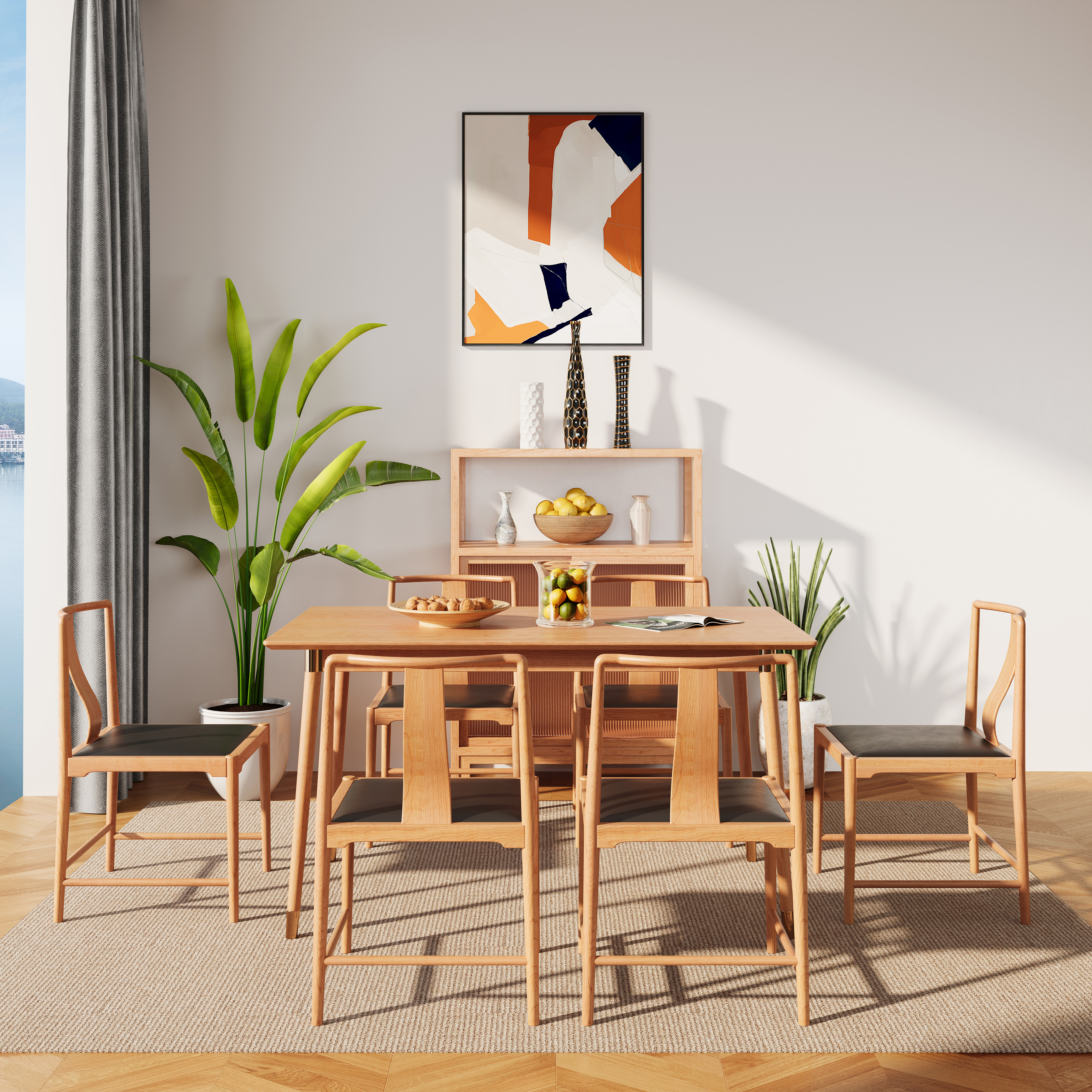 Chinese style，furniture，solid wood，Mahogany，table，Dining chair，Sideboard，modeling，