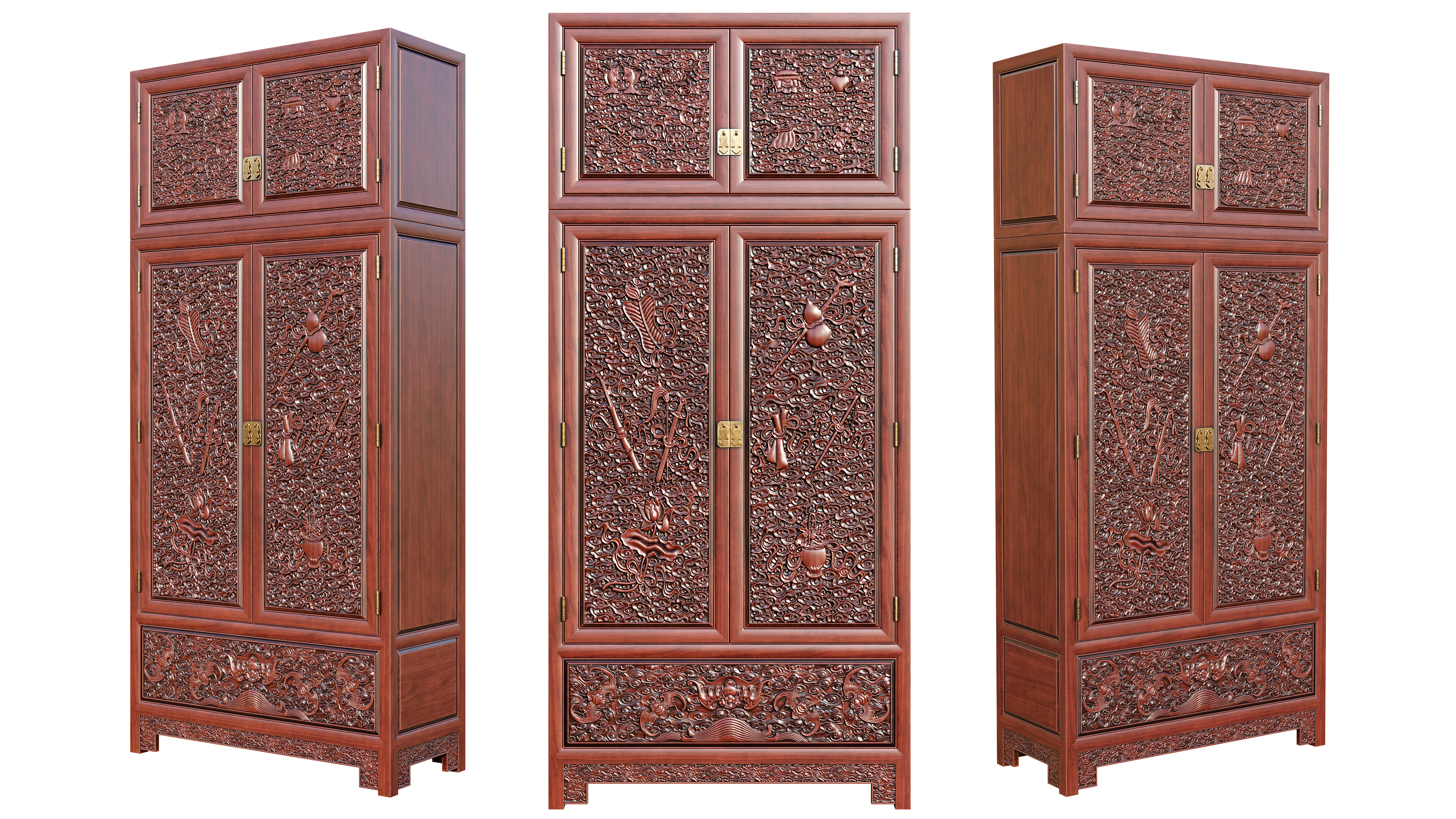 Chinese style，wardrobe，Carved，furniture，Mahogany，red sandalwood，Yellow pear，carving，
