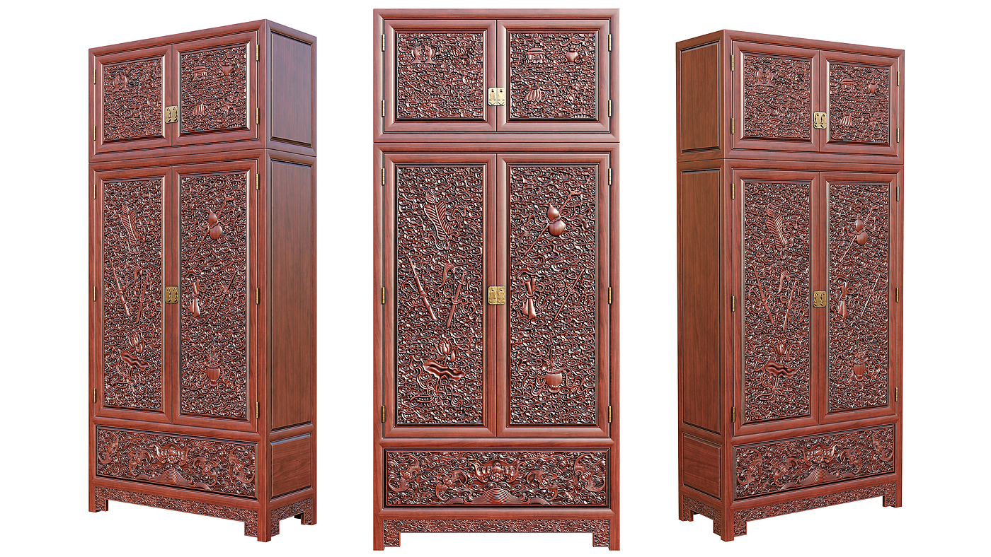 Chinese style，wardrobe，Carved，furniture，Mahogany，red sandalwood，Yellow pear，carving，