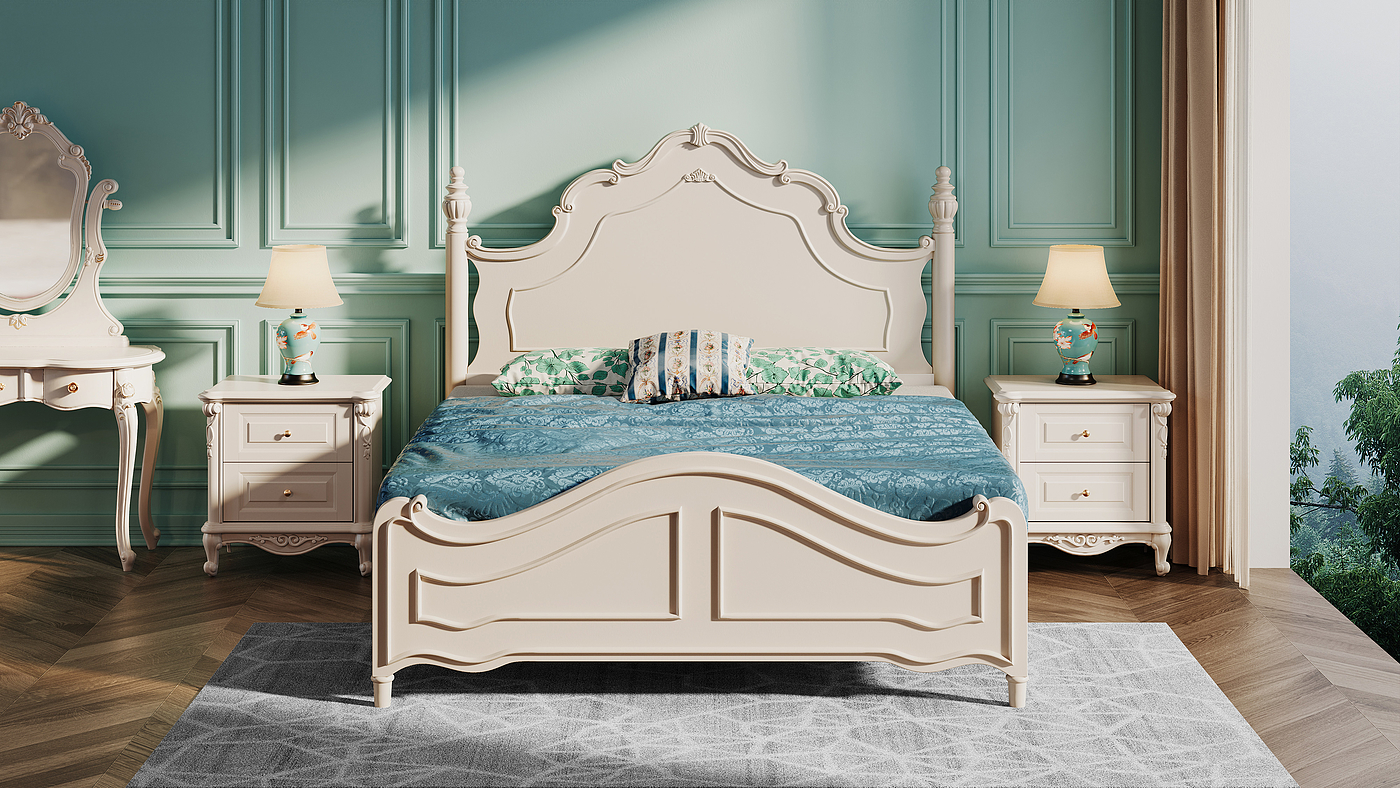 European style，furniture，carving，bedroom，Carved，Modeling rendering animation，Video tutorial，Antique Valley fragrance，