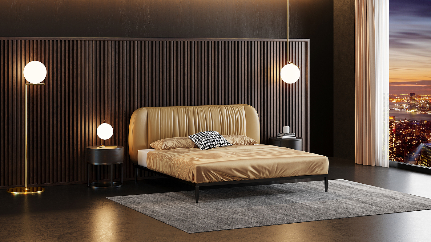 Leather bed，fold，soft bed，software，furniture，Home Furnishing，Modeling rendering animation，Antique Valley fragrance，