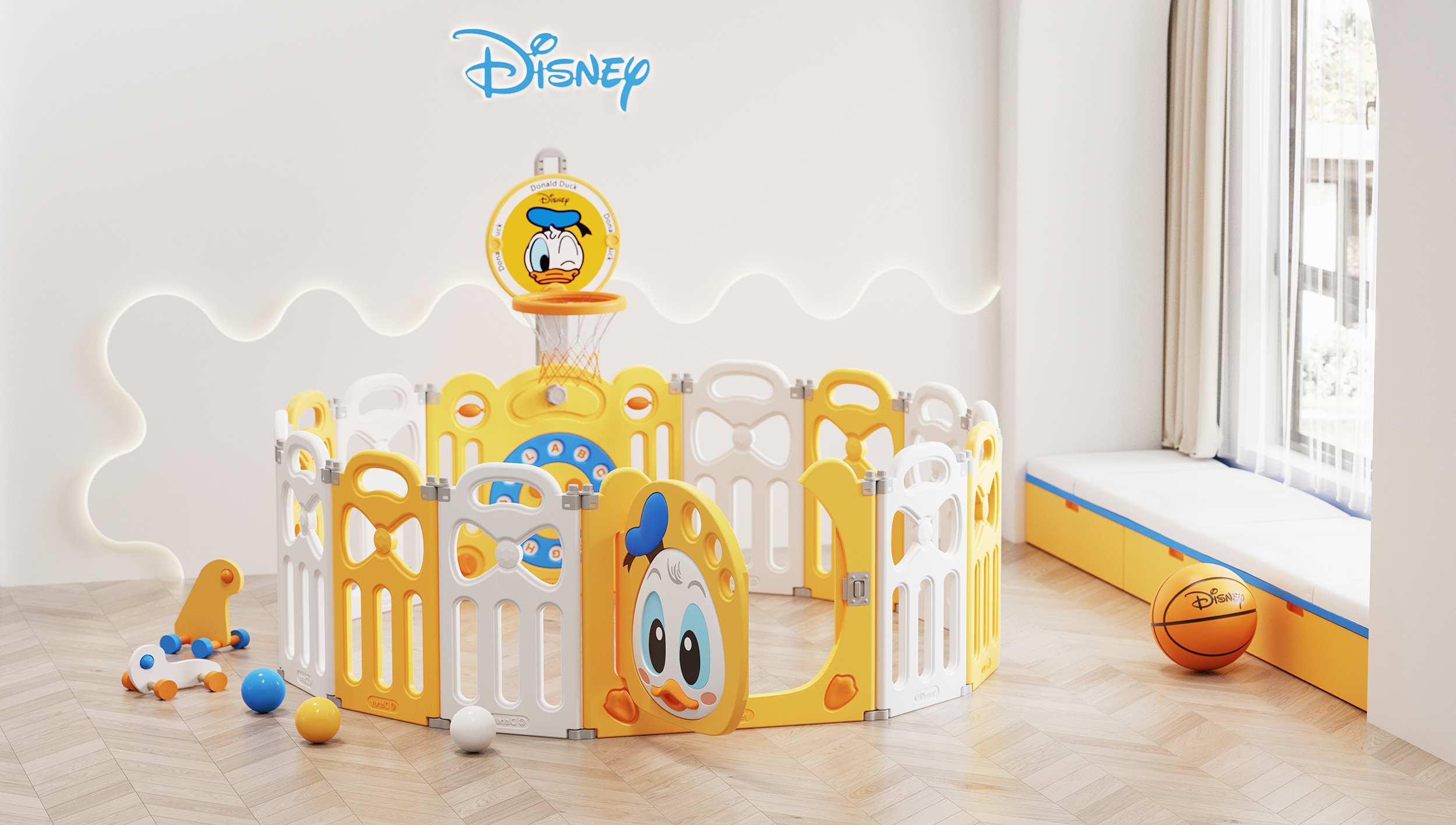 Disney，Children's fence，Donald Duck，Maternal and infant products，cartoon toy，Pigeon，Basketball，