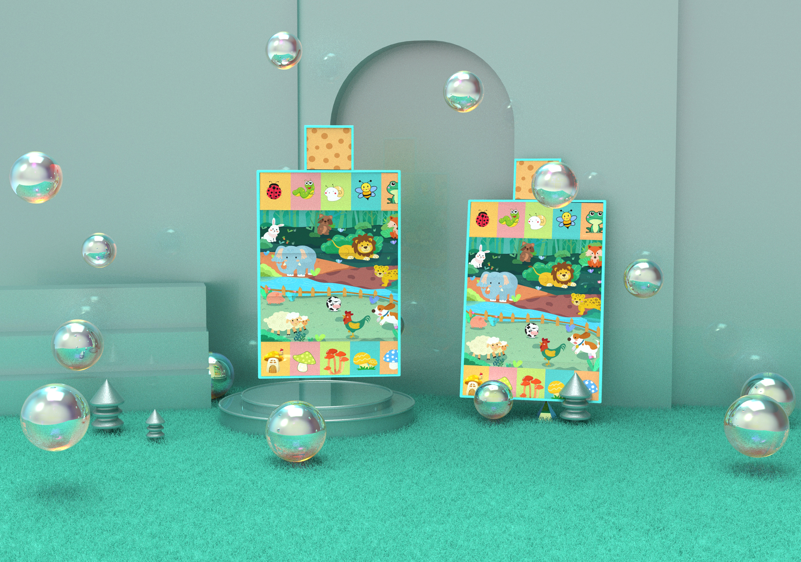 Design a crawling cushion with the theme of forest animals，Baby crawling cushion，