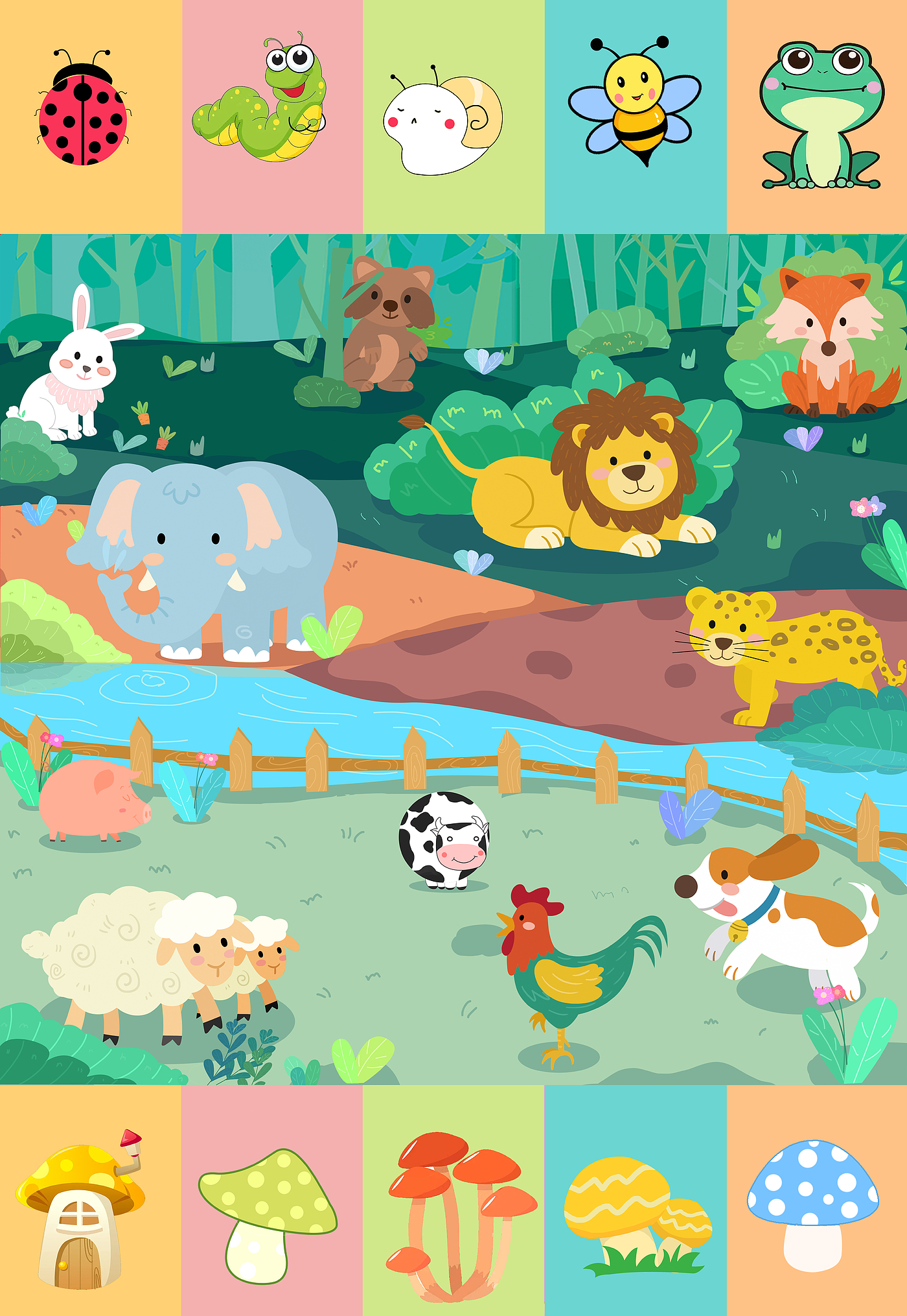 Design a crawling cushion with the theme of forest animals，Baby crawling cushion，