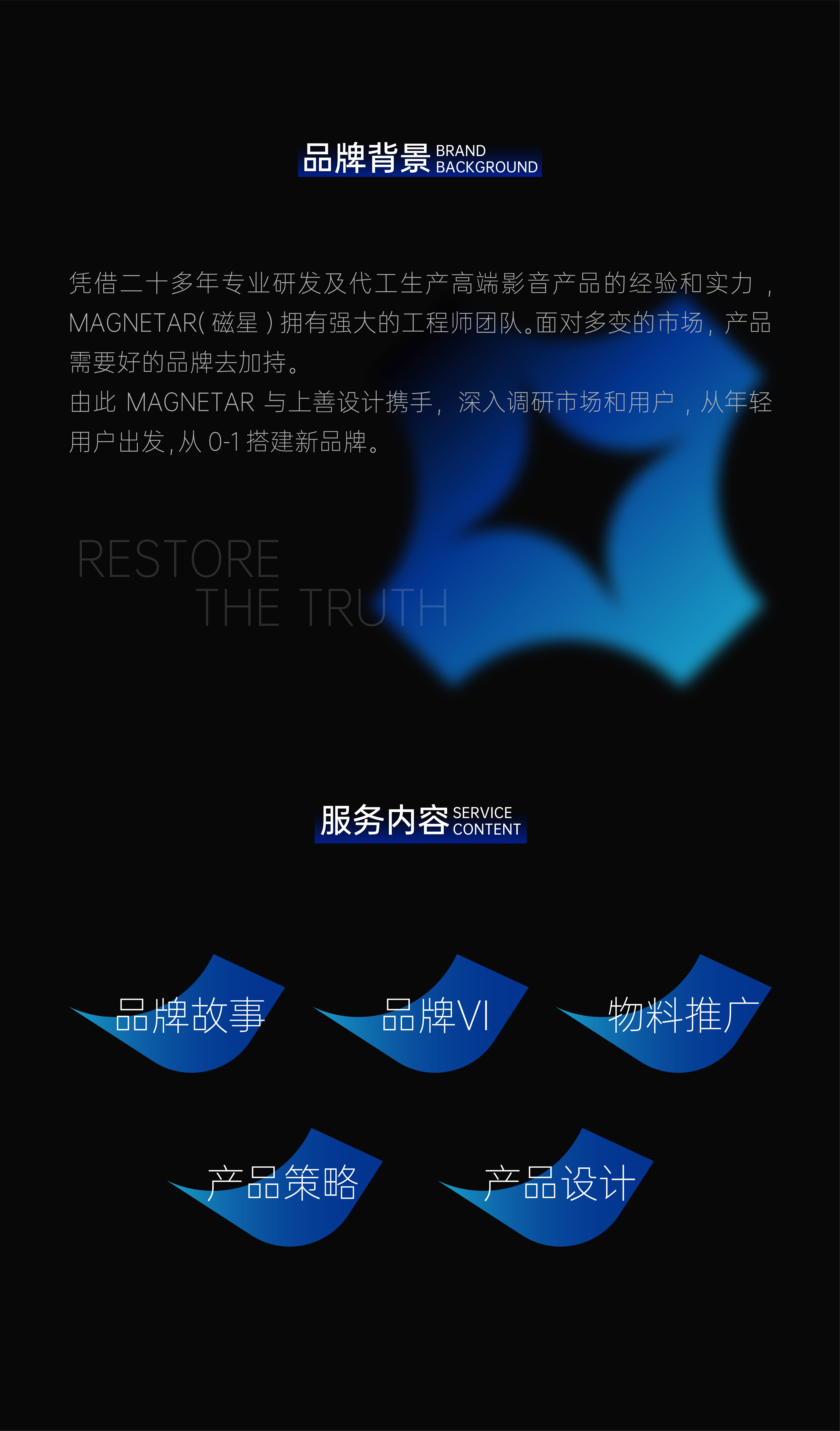 Brand design，Brand story，Brand Promotion Materials，Product strategy，product design，