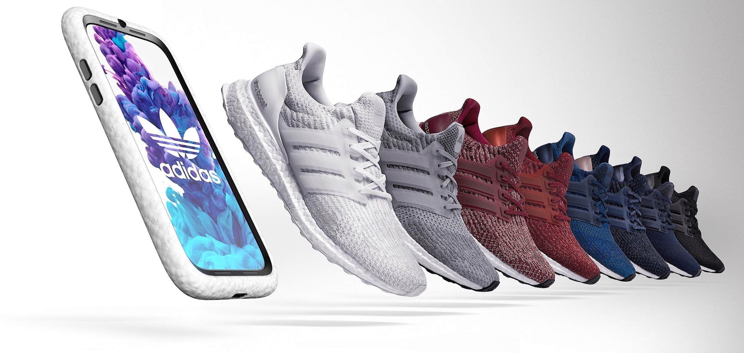 white，Sports Smartphone，Adidas boost，shoes，Mobile phone shell，