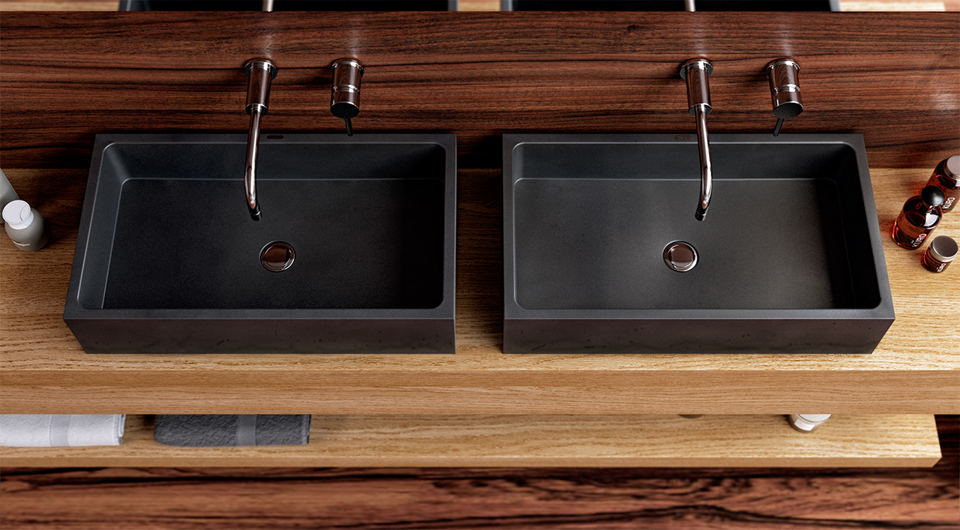 Wash basin，concrete，wood，