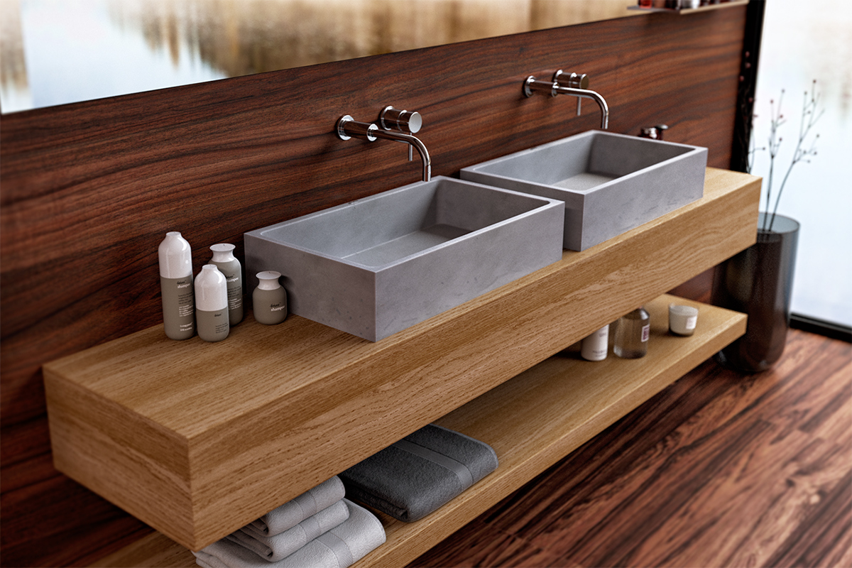 Wash basin，concrete，wood，
