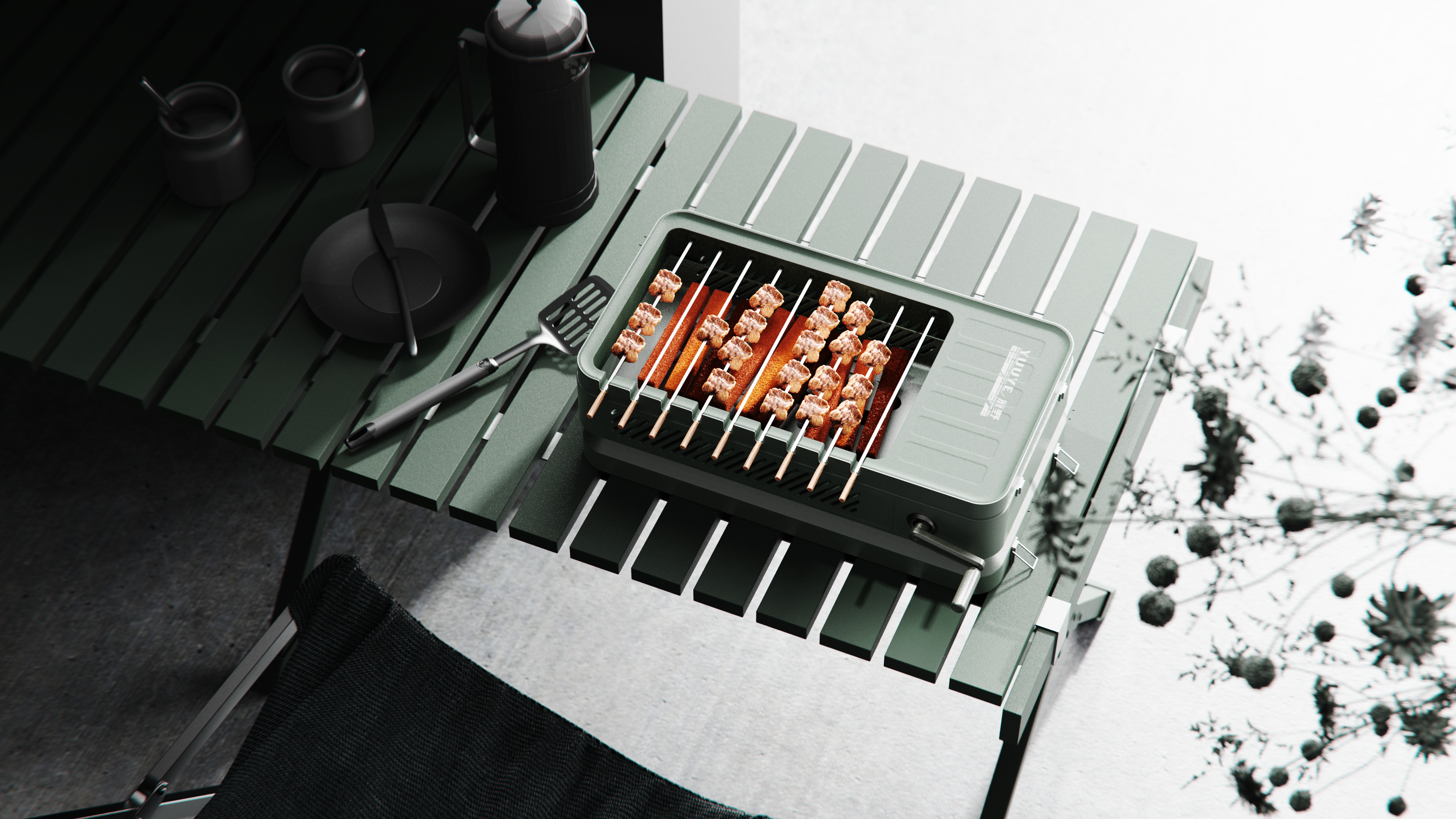 product design，camping，barbecue grill，industrial design，Render，sample reels，