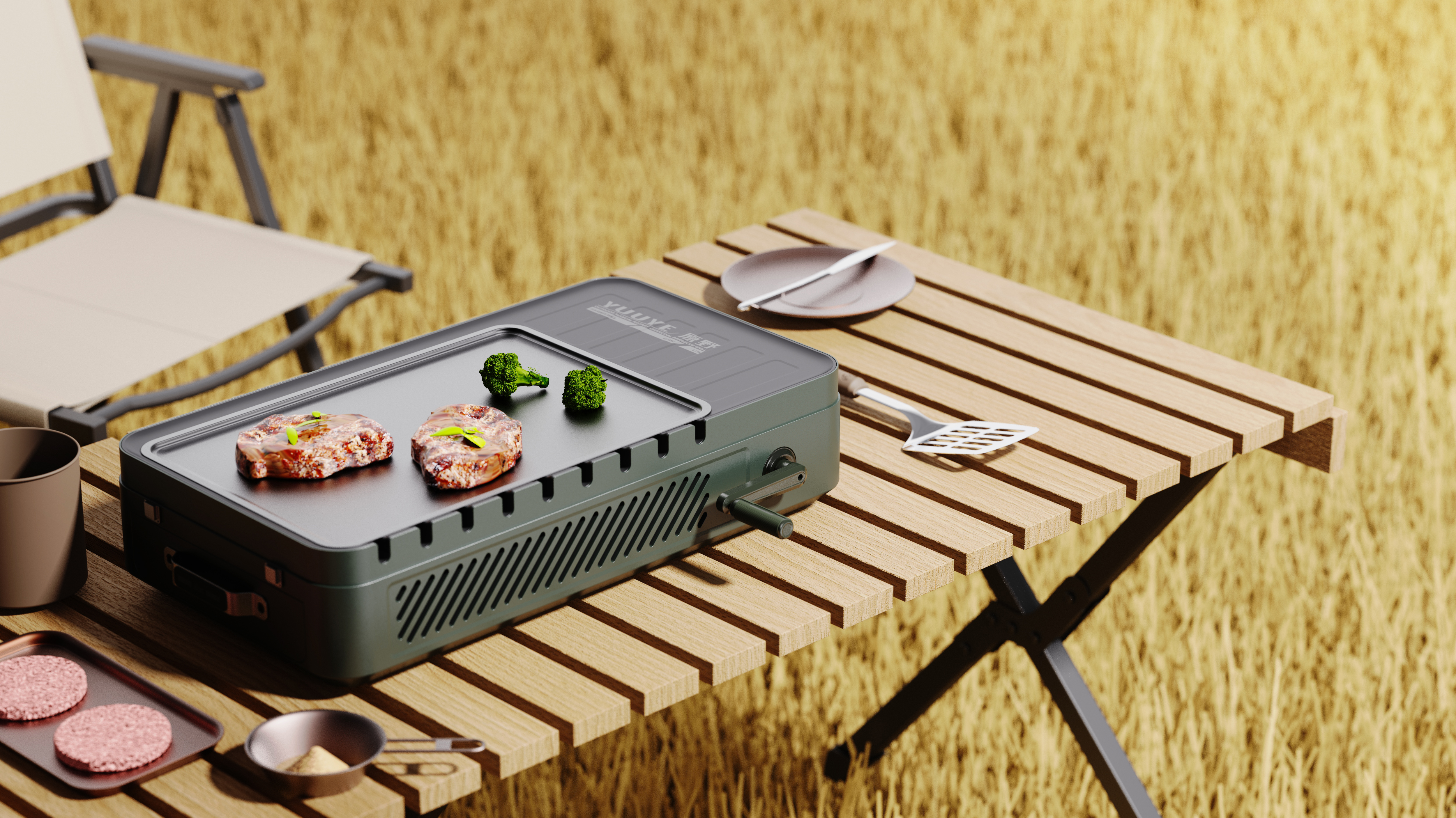 product design，camping，barbecue grill，industrial design，Render，sample reels，