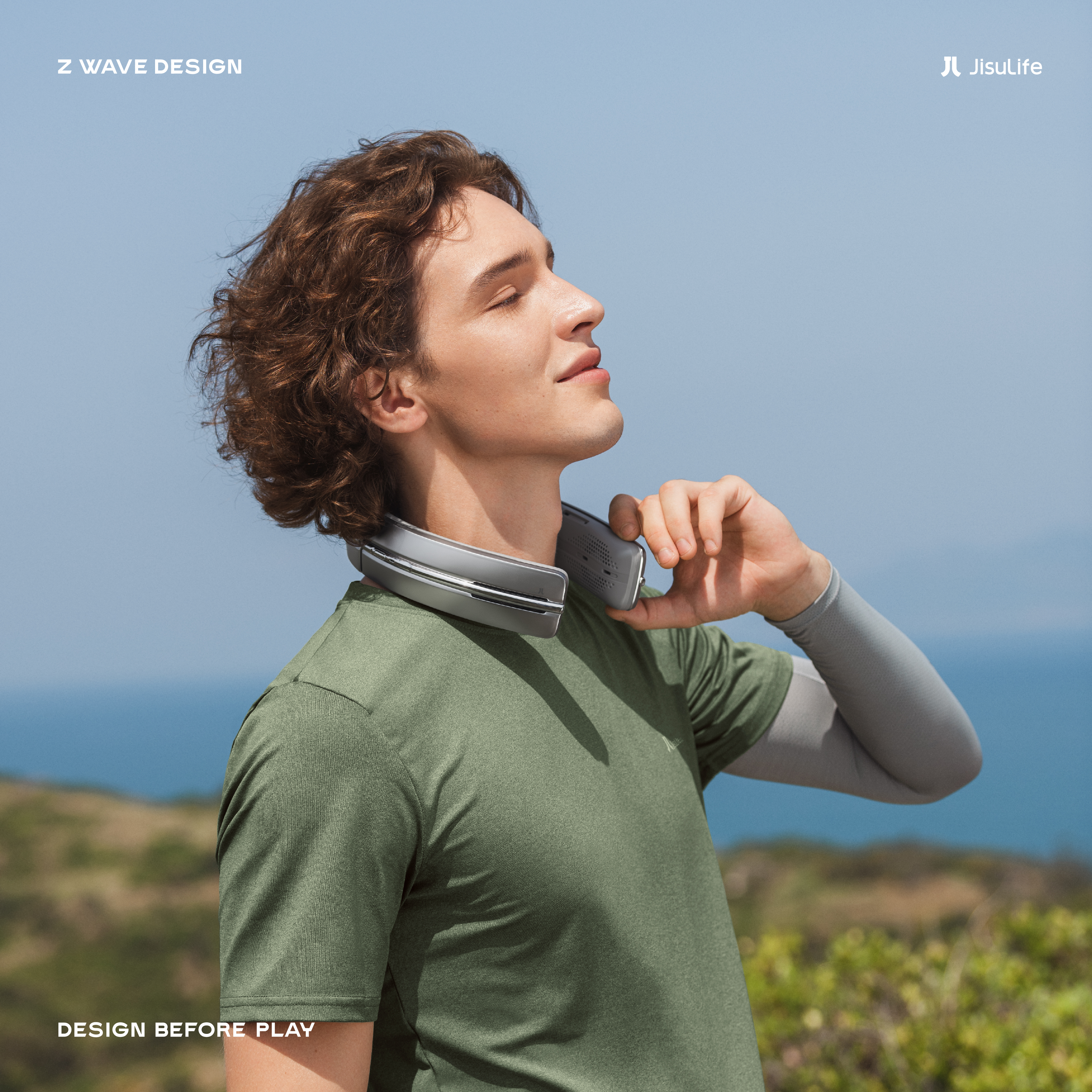 Several elements，Fan，outdoors，negative ion purification，product design，Back wave design，Hanging neck fan，Wearable design，