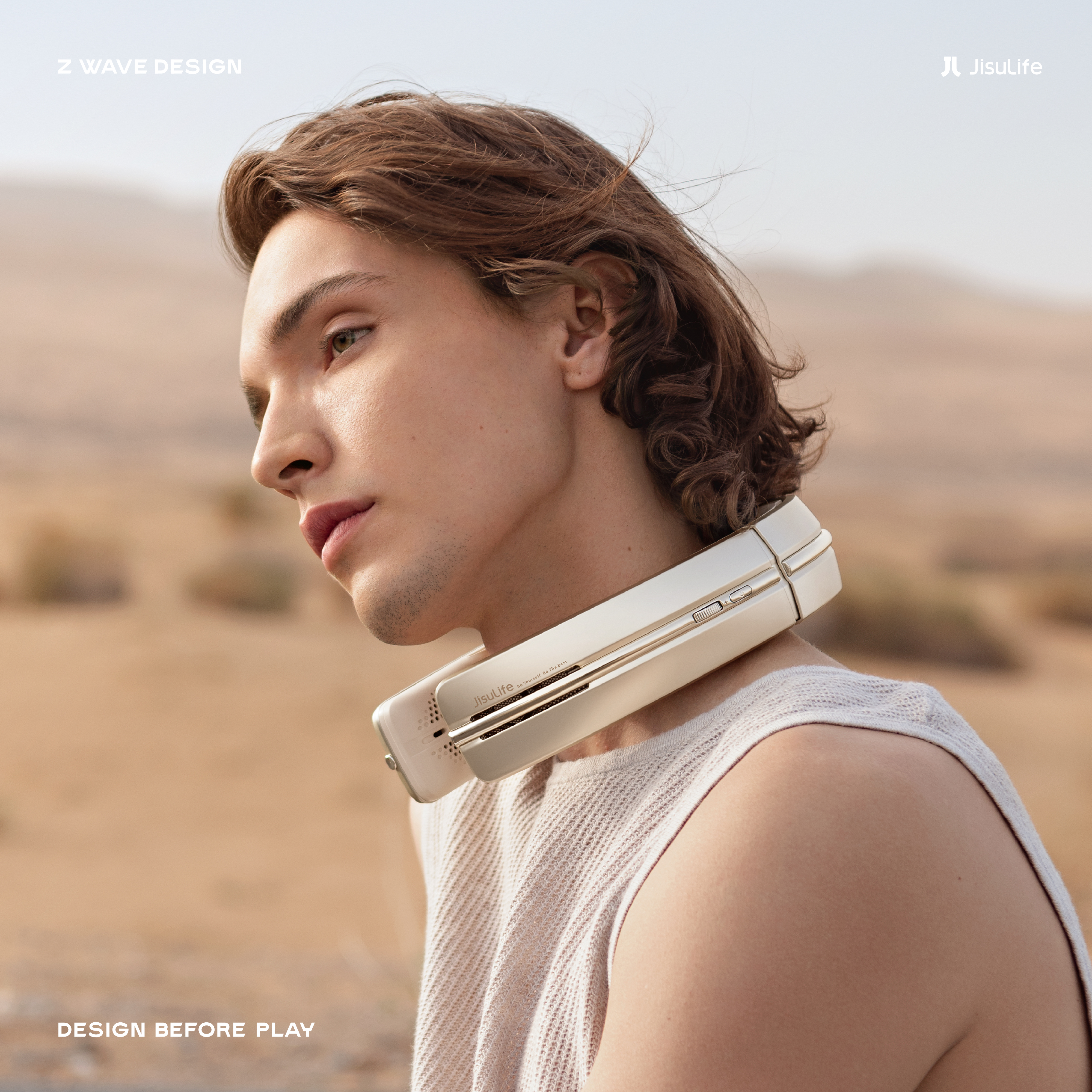 Several elements，Fan，outdoors，negative ion purification，product design，Back wave design，Hanging neck fan，Wearable design，