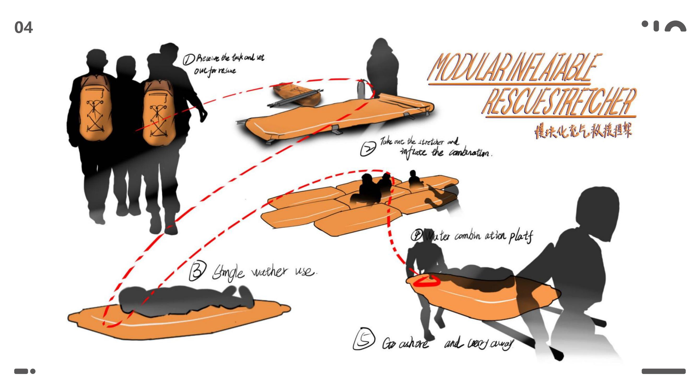 Stretcher, inflatable, surface, modular, lightweight, practical，