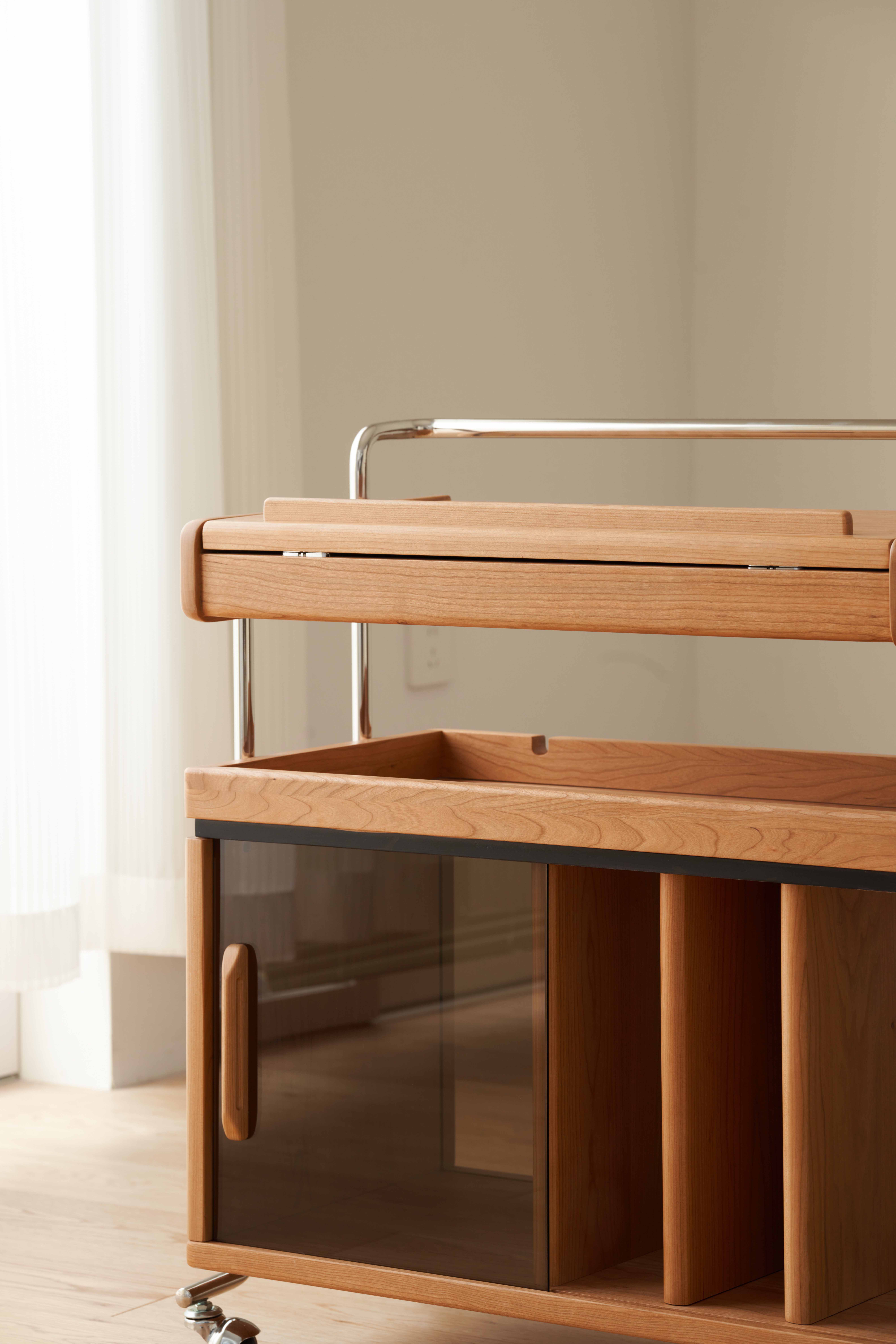 furniture design ，Solid wood furniture，industrial design，Original design，Mobile Side Cabinet，