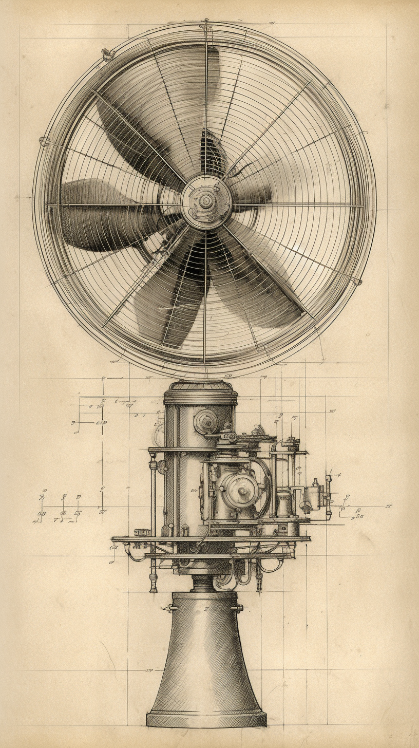 electric fan，a design chart，Concept renderings，sense of lighting atmosphere，