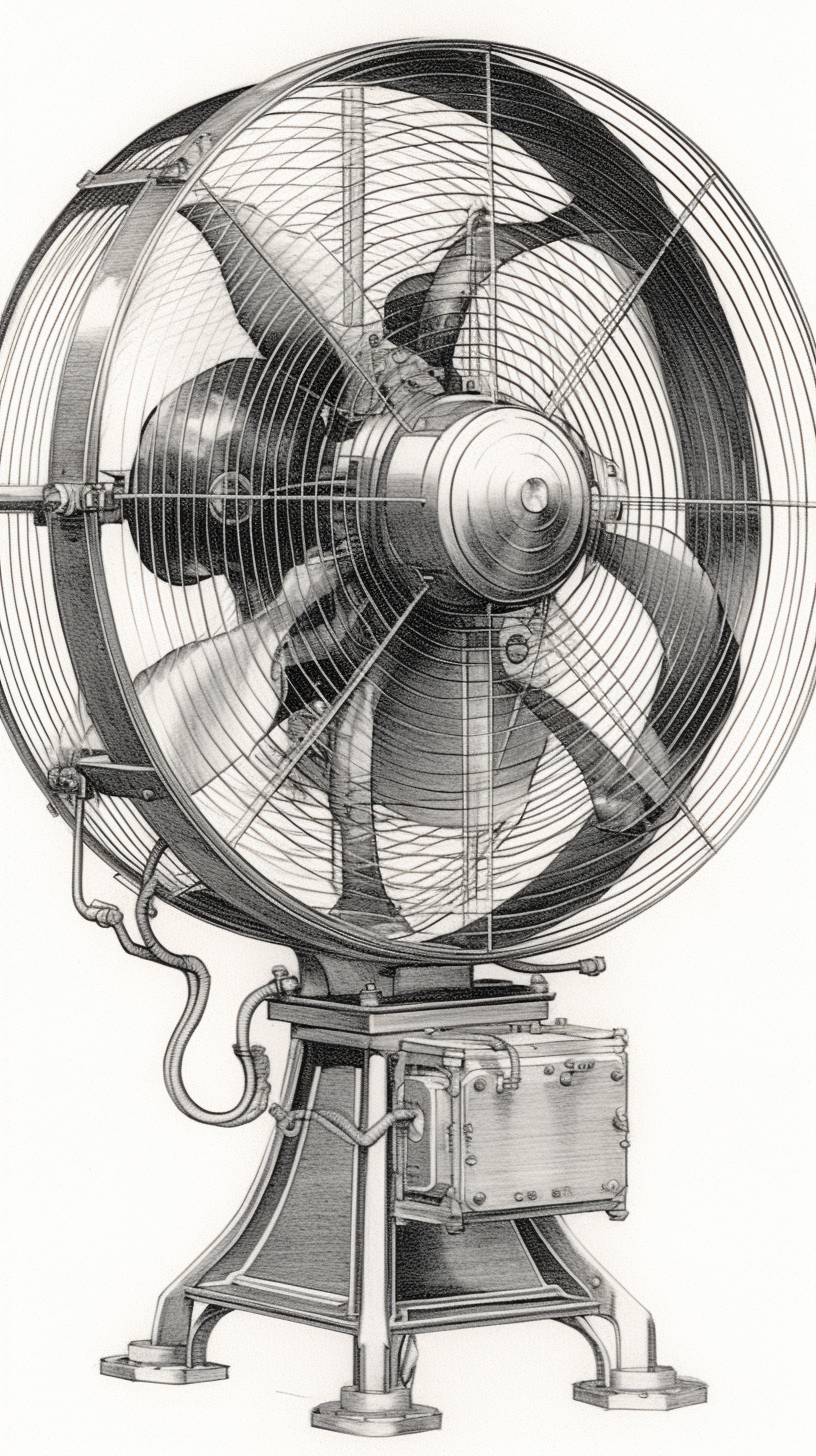 electric fan，a design chart，Concept renderings，sense of lighting atmosphere，