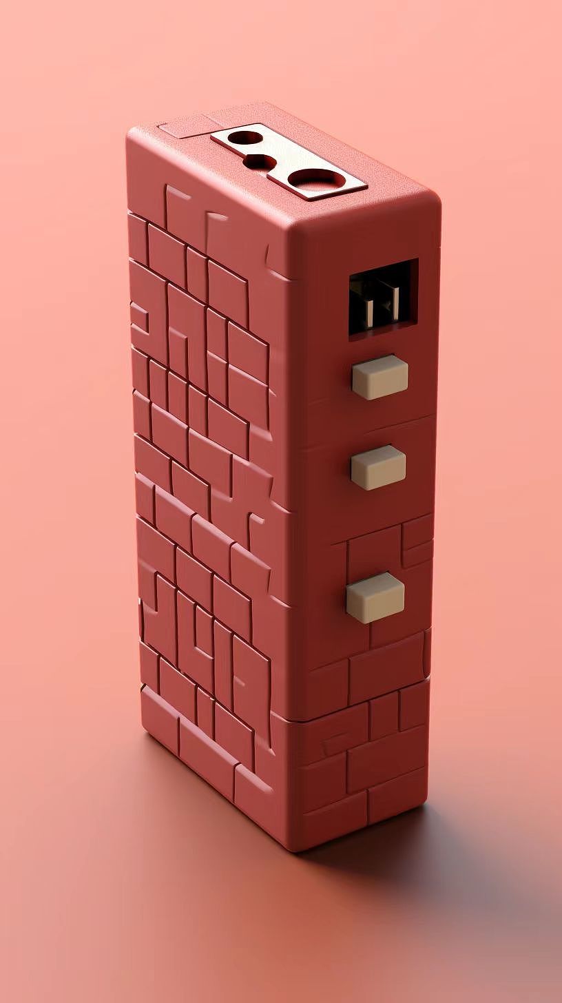 Appearance design of power bank，red brick，Combination of building materials and electronic products，