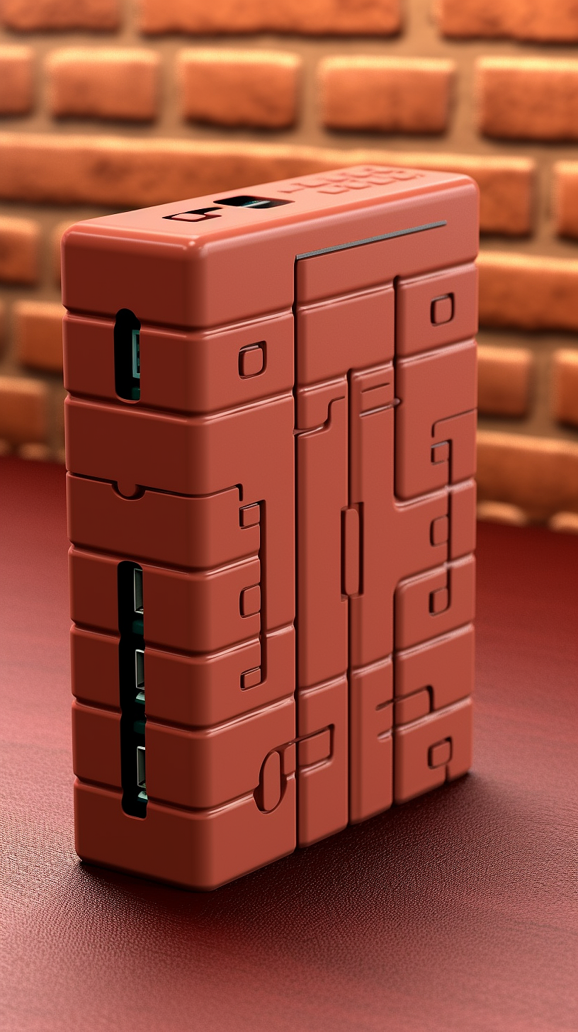 Appearance design of power bank，red brick，Combination of building materials and electronic products，