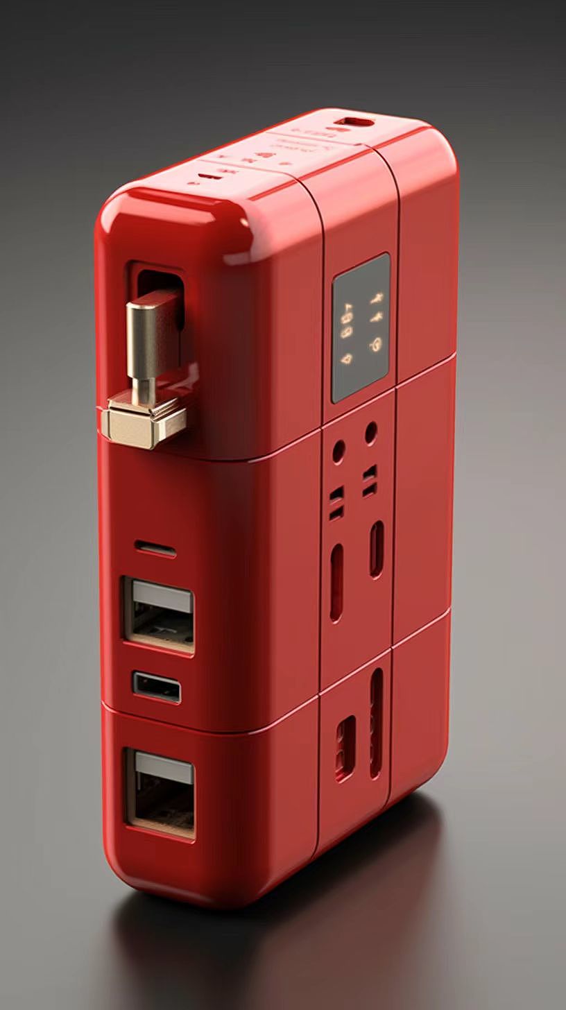 Appearance design of power bank，red brick，Combination of building materials and electronic products，