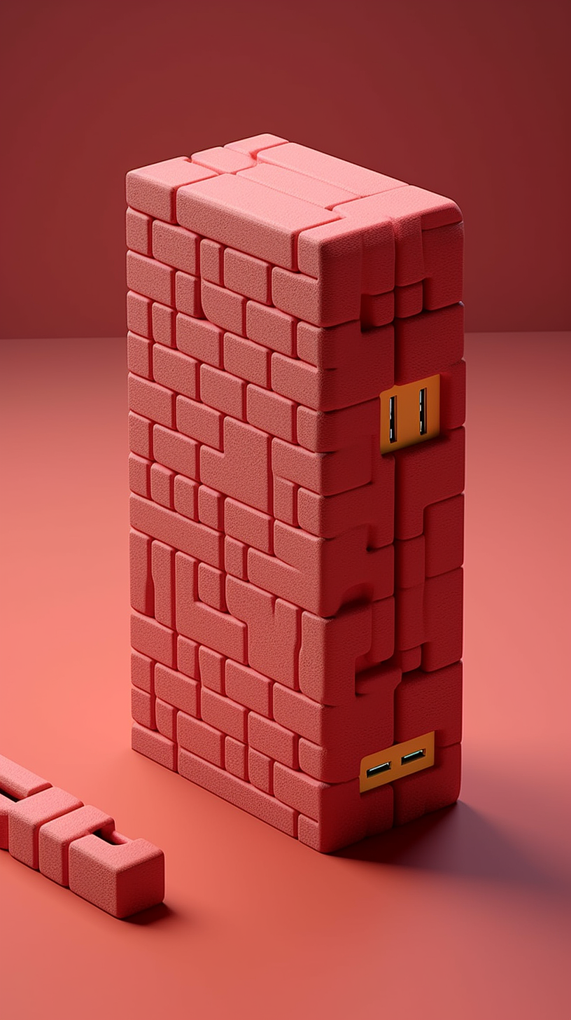 Appearance design of power bank，red brick，Combination of building materials and electronic products，