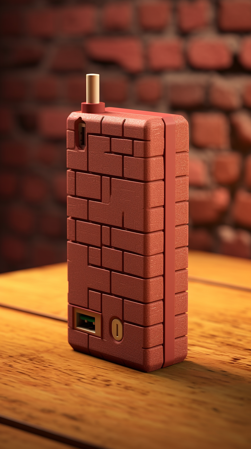 Appearance design of power bank，red brick，Combination of building materials and electronic products，