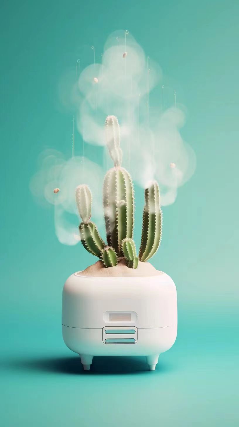 Humidifier，conceptual design，Green plants，combination，White products，